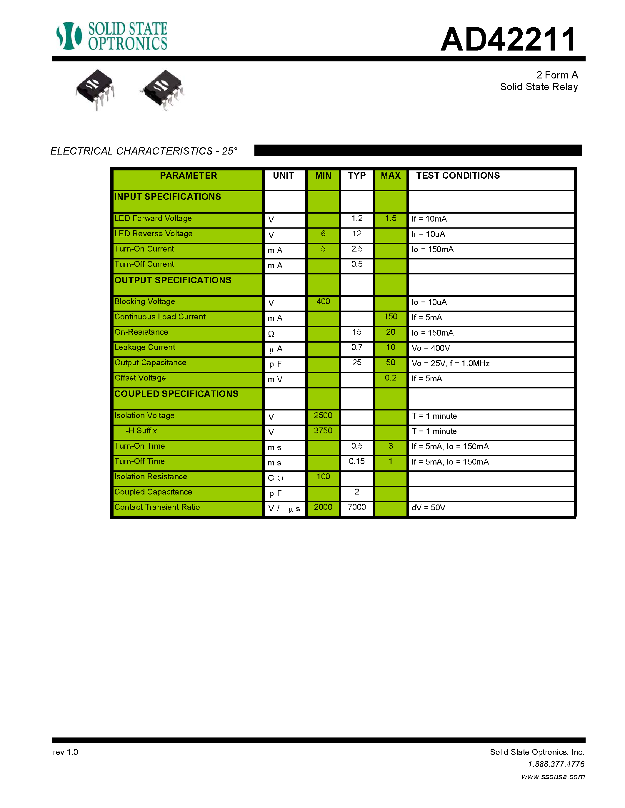 Datasheet AD42211 - 2 Form A Solid State Relay page 2