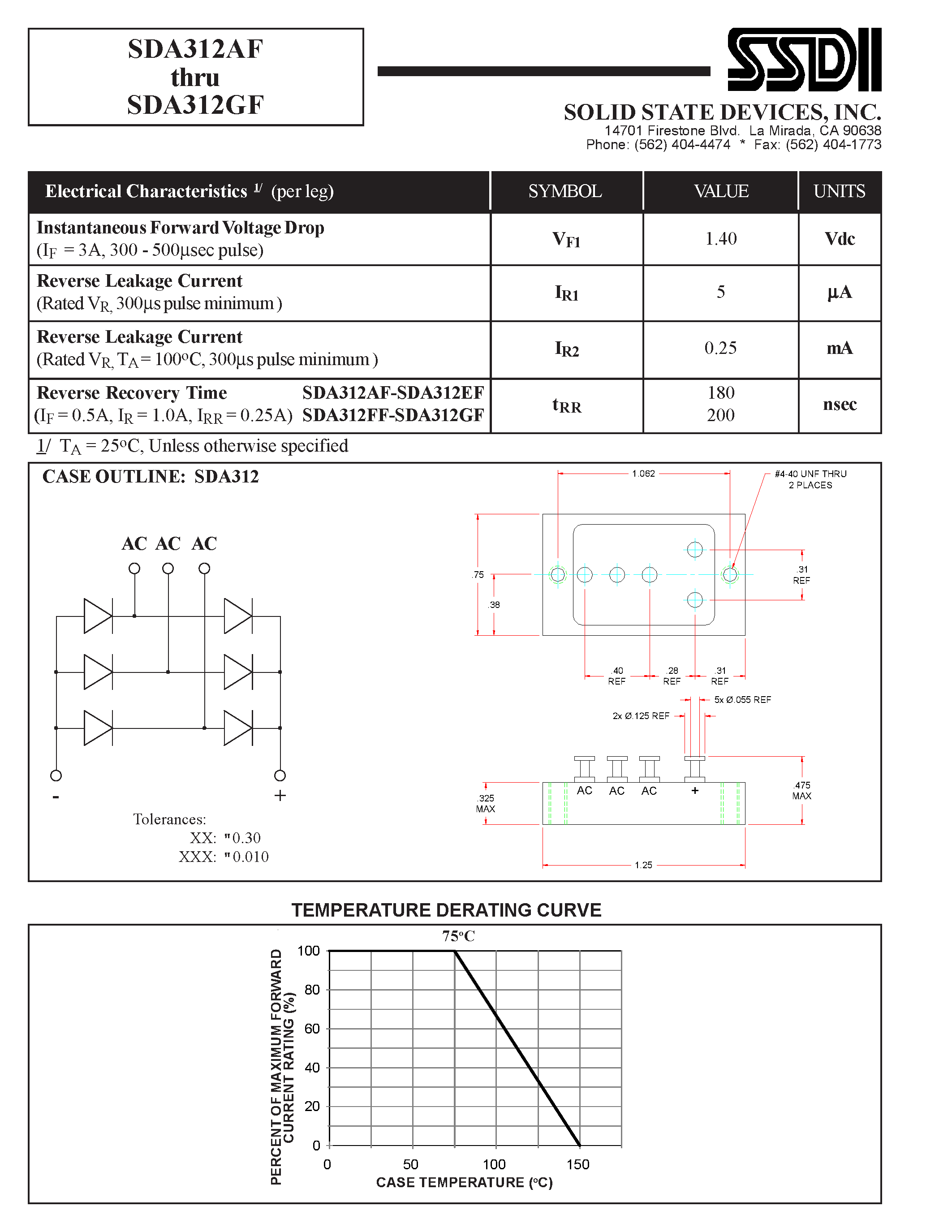 Datasheet SDA312AF page 2 Datasheet SDA312AF - (SDA312AF - SDA312GF) FAST RECOVERY 3 PHASE BRIDGE ASSY page 2