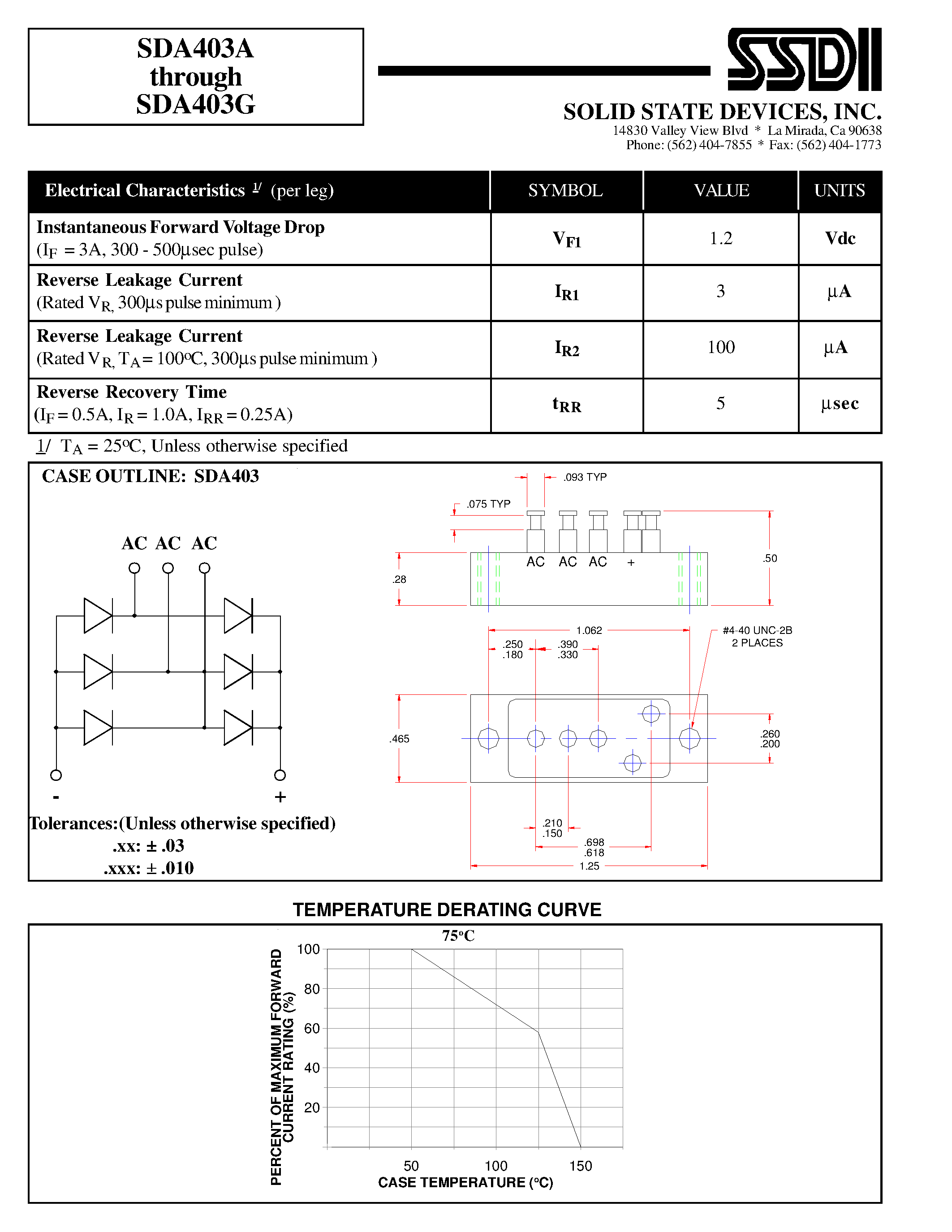 Datasheet SDA403A - (SDA403A - SDA403G) 6 AMPS STANDARD RECOVERY THREE PHASE BRIDGE RECTIFIER ASSEMBLY page 2
