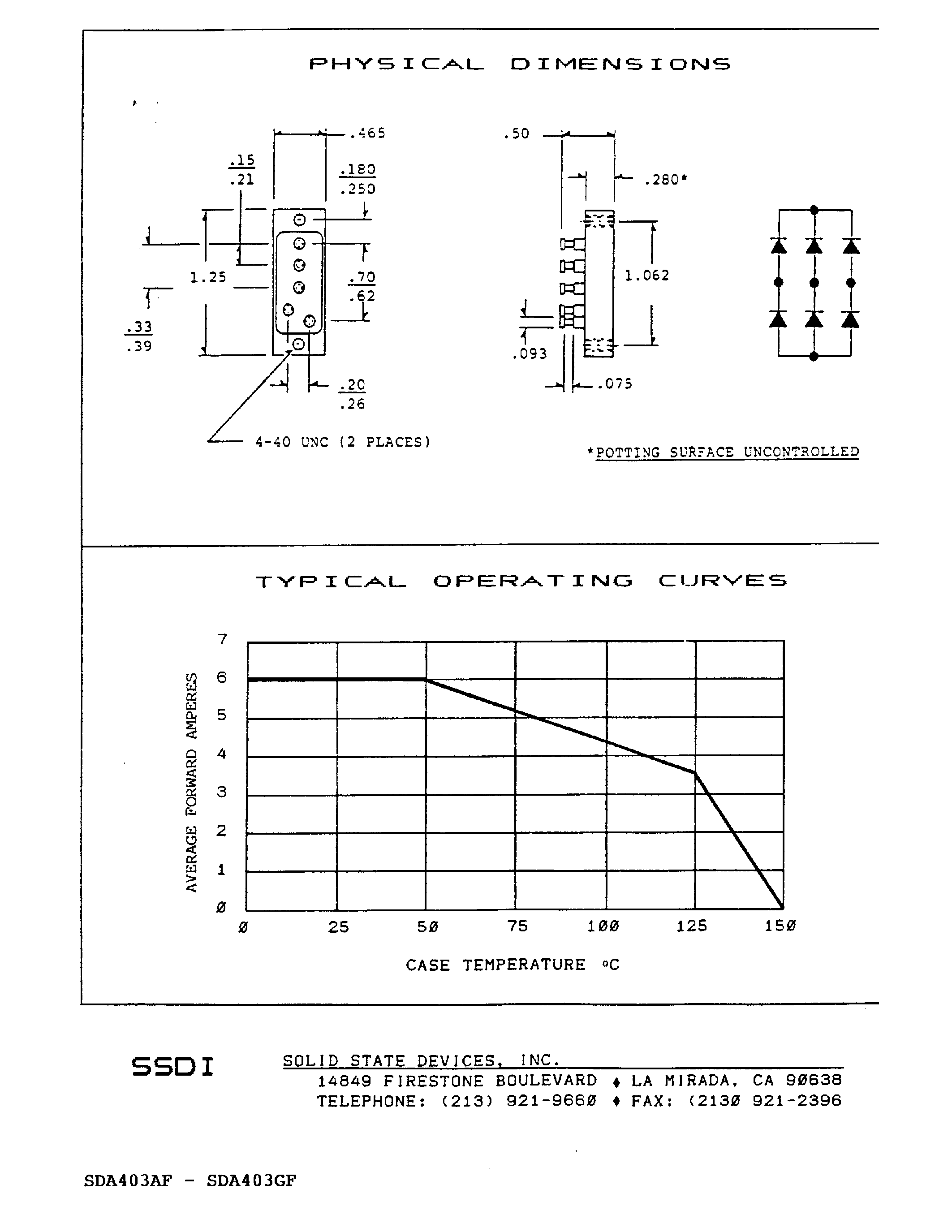 Datasheet SDA403AF page 2 Datasheet SDA403AF - (SDA403AF - SDA403GF) 5AMP FAST RECOVERT THREE PHASE BRIDGE RECTIFIER ASSEMBLIES page 2