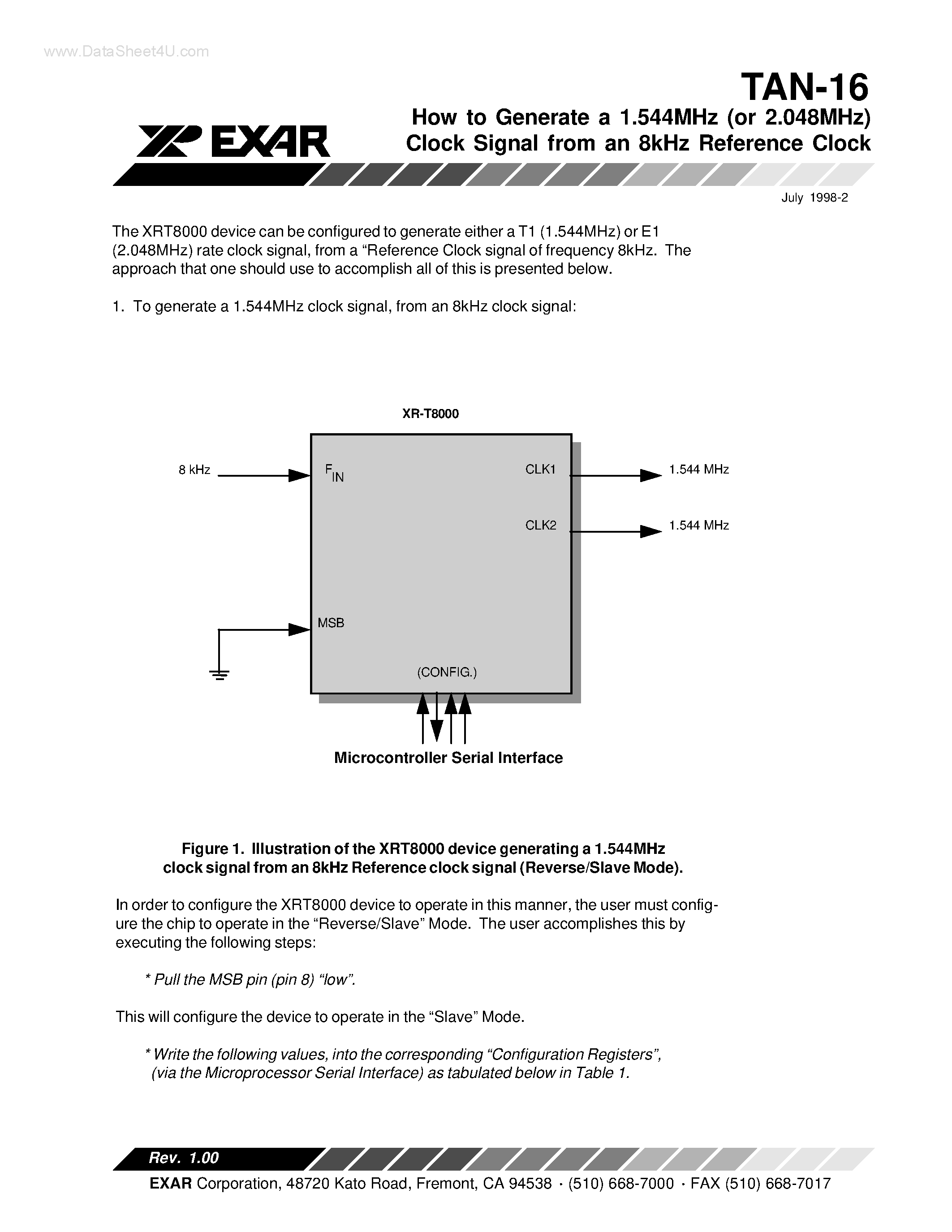 Datasheet TAN-16 - How to Generate a 1.544MHz (or 2.048MHz) Clock Signal page 1