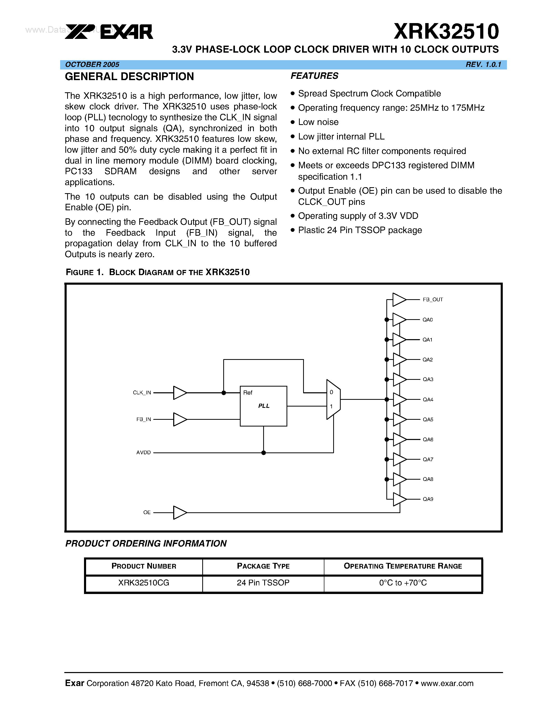 Даташит XRK32510 - 3.3V PHASE-LOCK LOOP CLOCK DRIVER страница 1