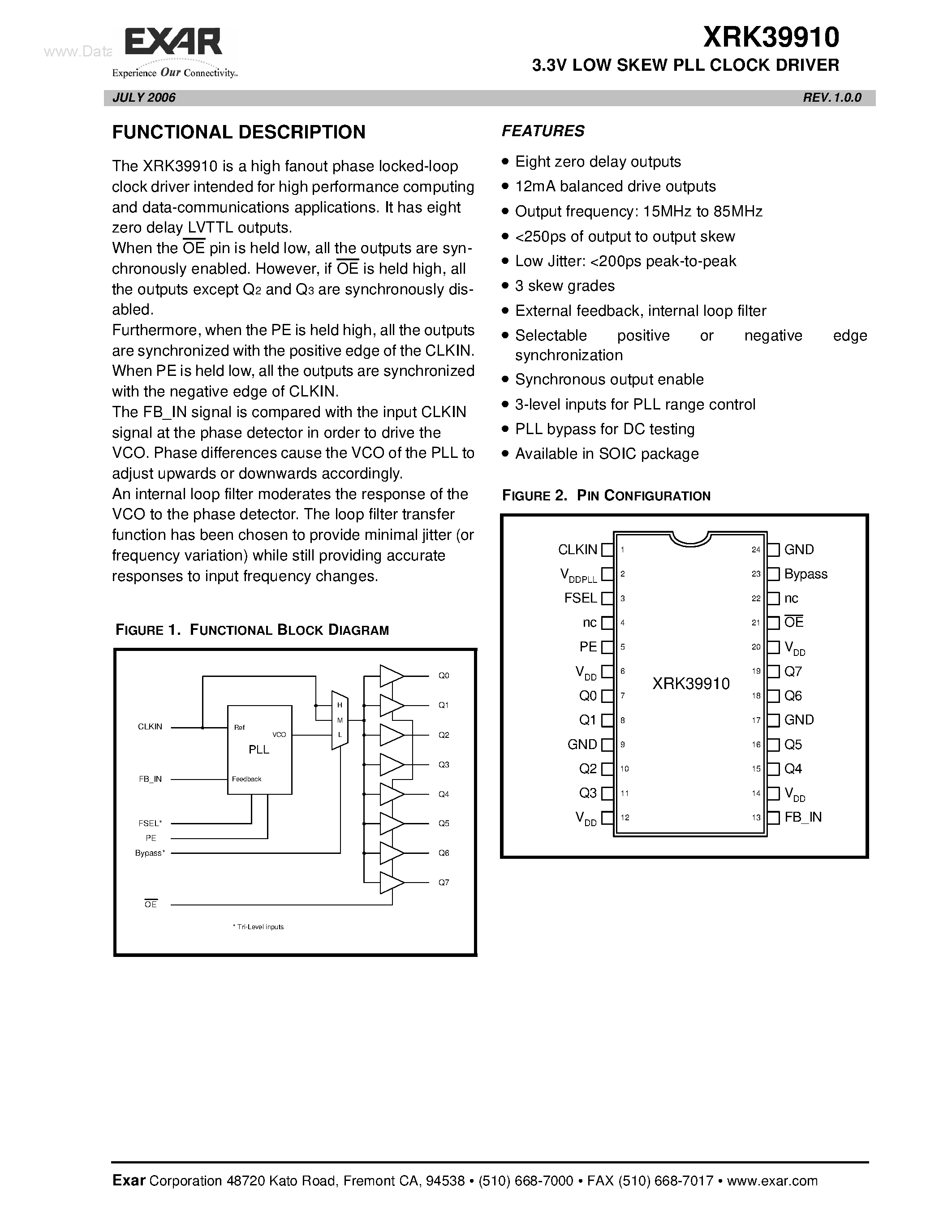 Datasheet XRK39910 - 3.3V LOW SKEW PLL CLOCK DRIVER page 1