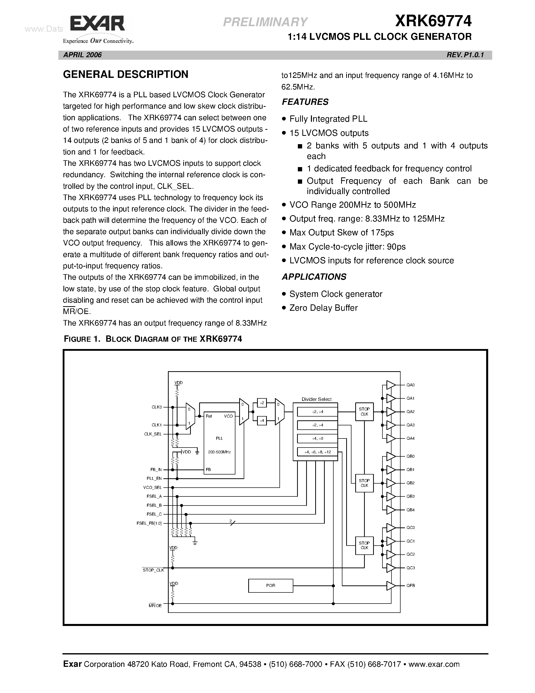 Даташит XRK69774 - 1:14 LVCMOS PLL CLOCK GENERATOR страница 1