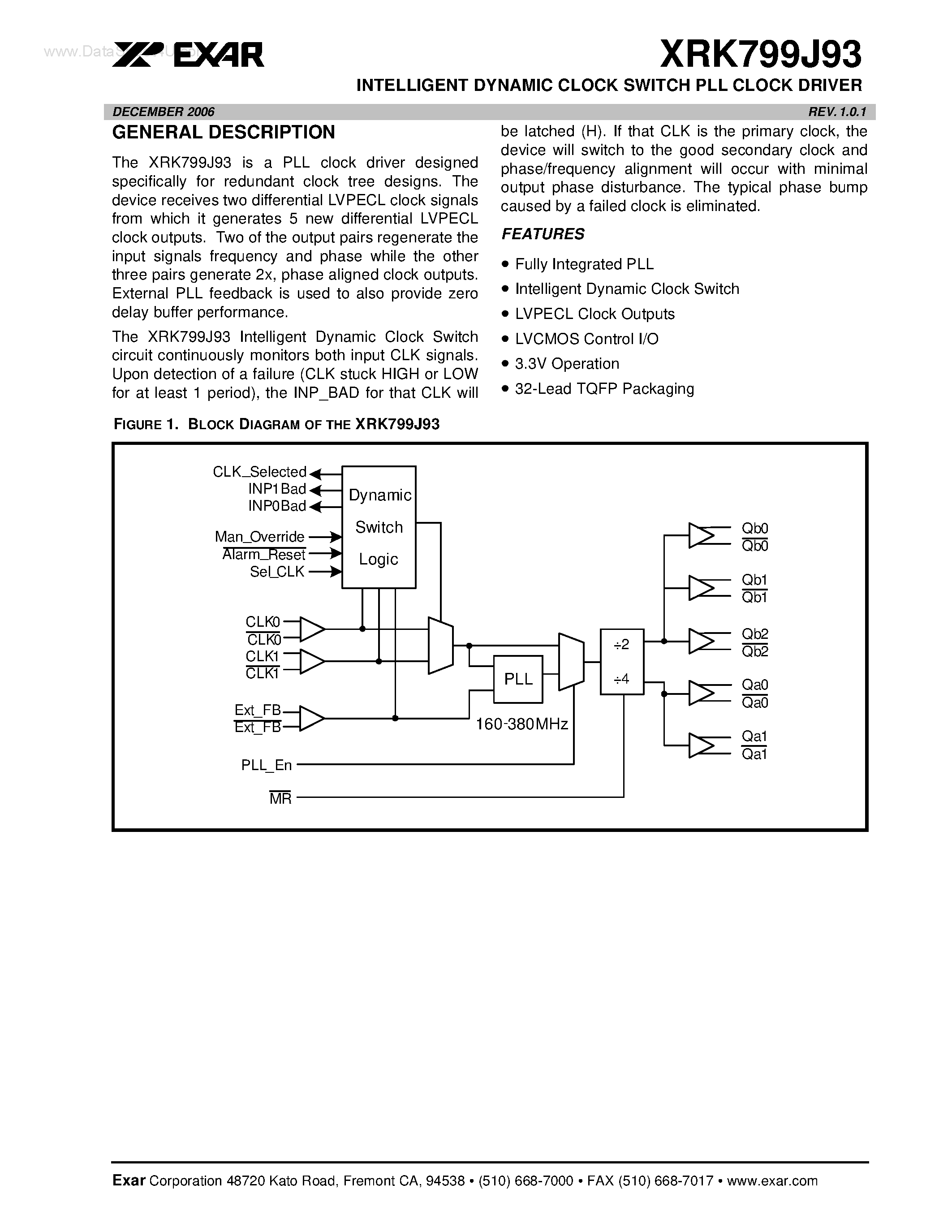 Datasheet XRK799J93 - INTELLIGENT DYNAMIC CLOCK SWITCH PLL CLOCK DRIVER page 1