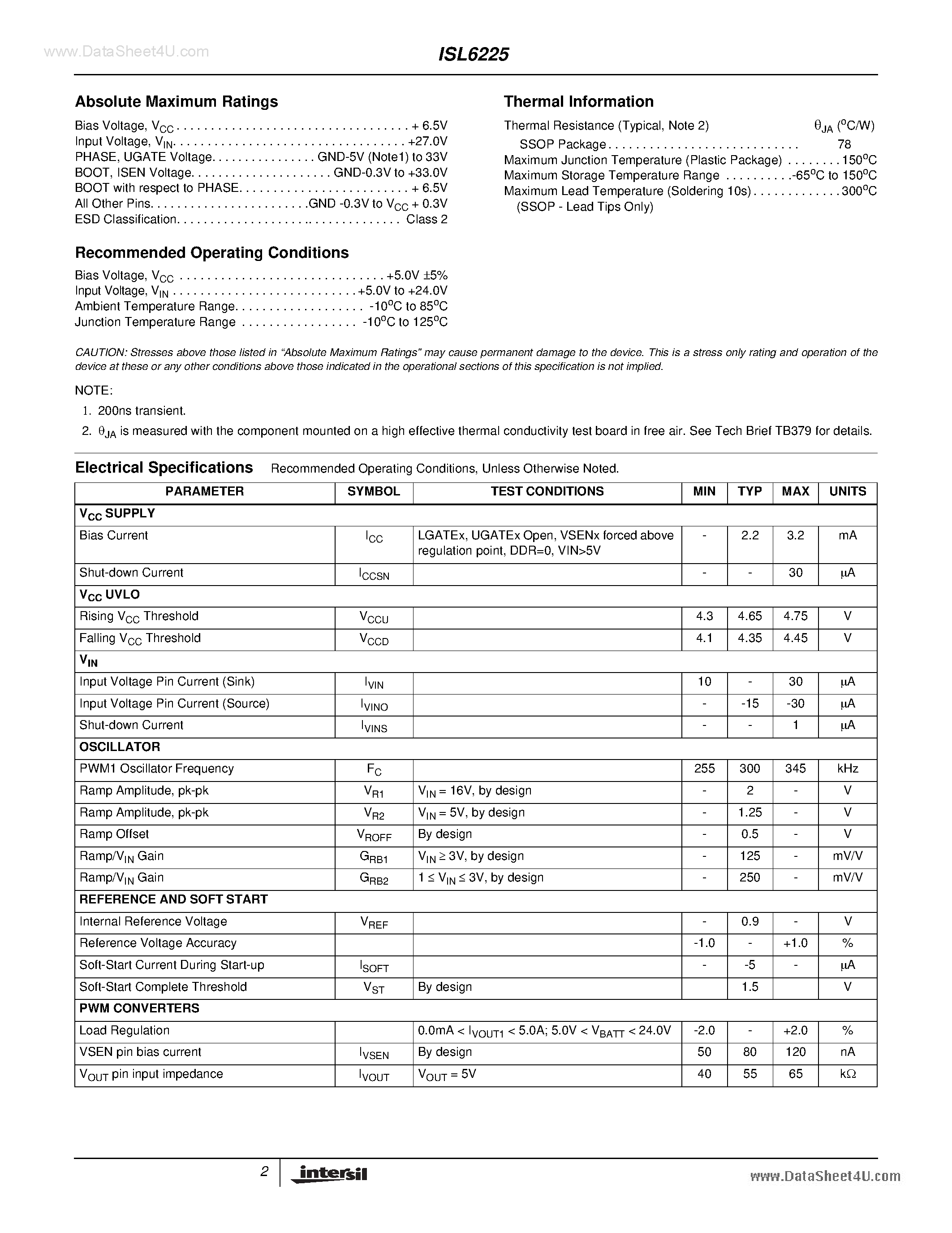 Datasheet 6225CA - Search -----> ISL6225CA page 2