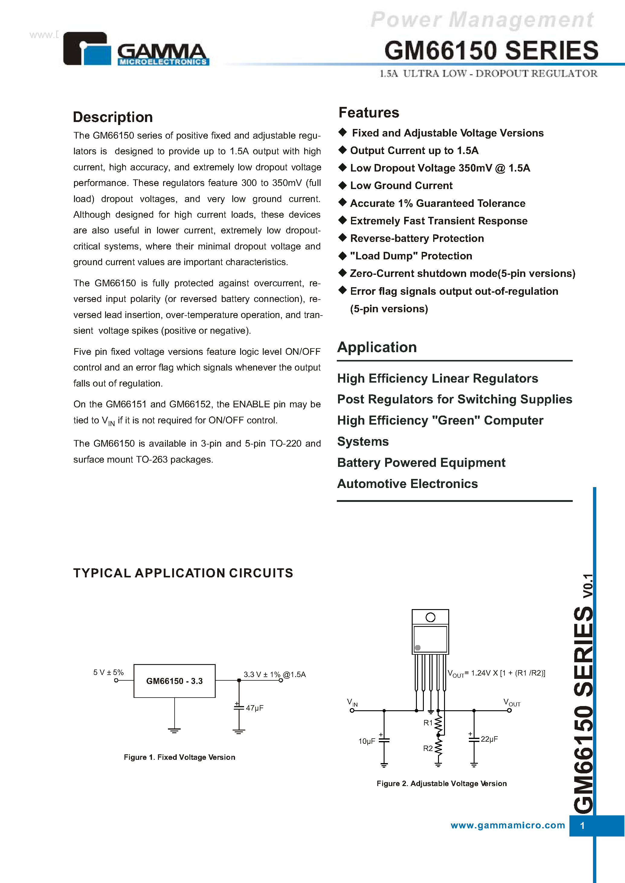 Даташит GM66150 - 1.5A ULTRA LOW-DROPOUT REGULATOR страница 1