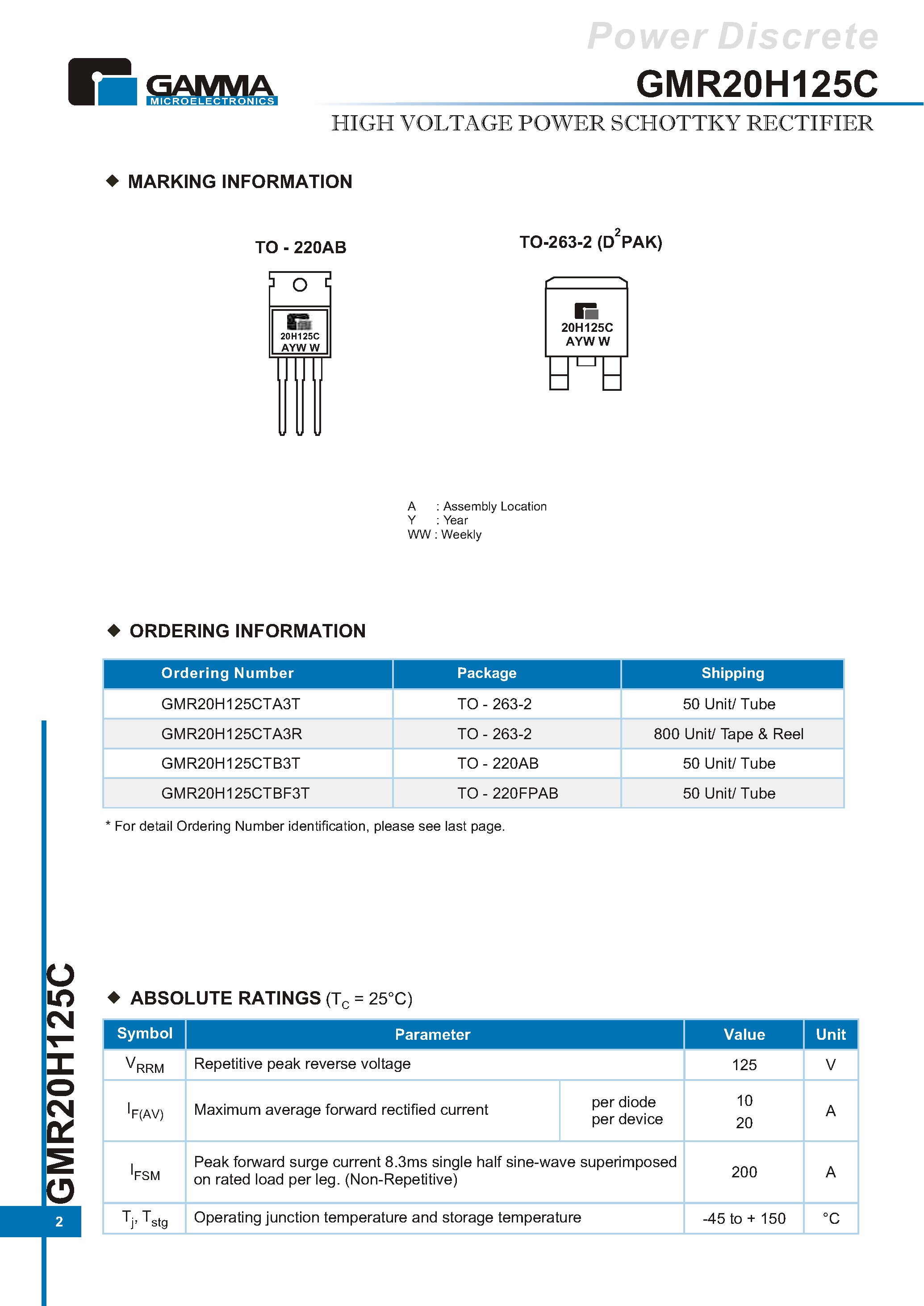 Datasheet GMR20H125C - HIGH VOLTAGE POWER SCHOTTKY RECTIFIER page 2