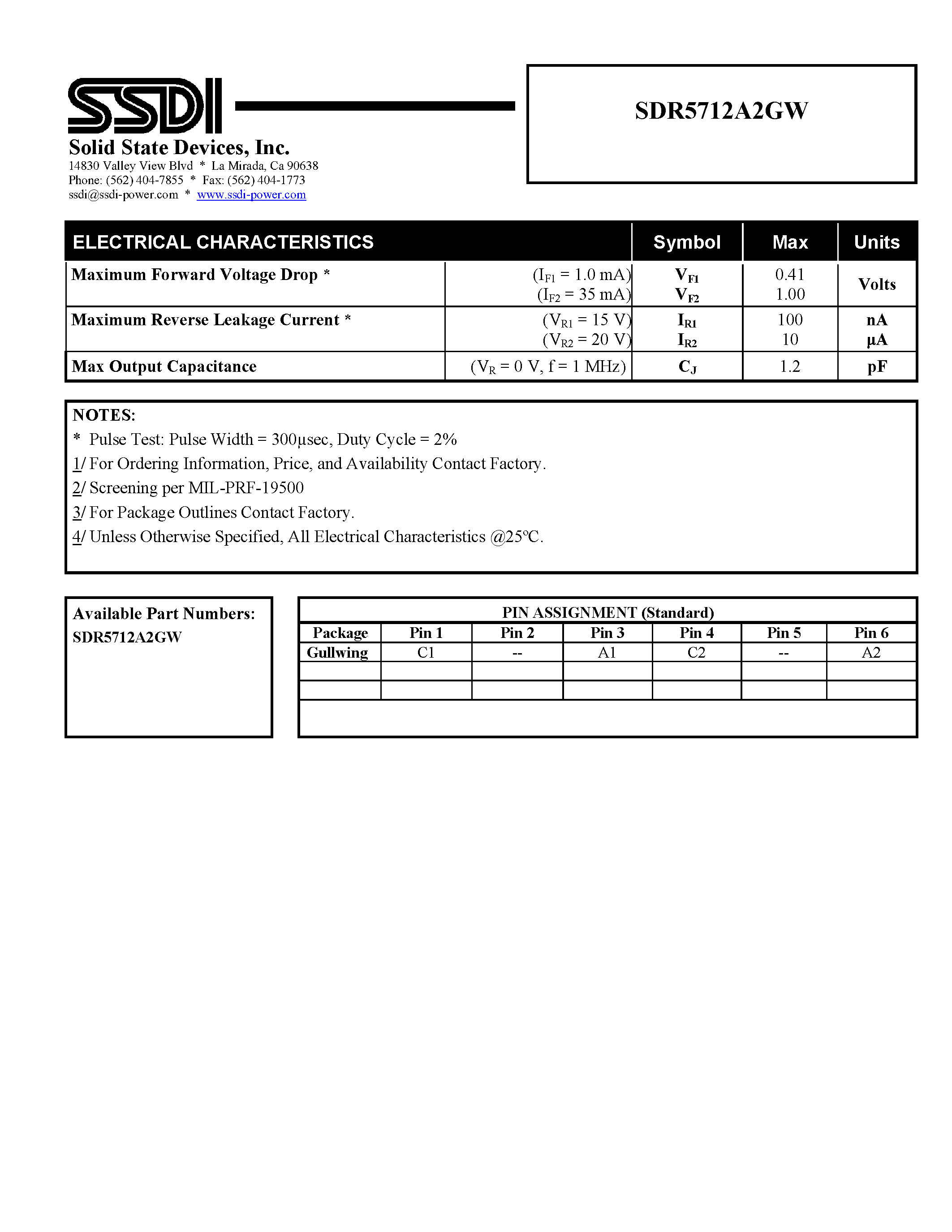 Datasheet SDR5712A2GW page 2 Datasheet SDR5712A2GW - 16 VOLTS GENERAL PURPOSE SILICON RECTIFIER page 2