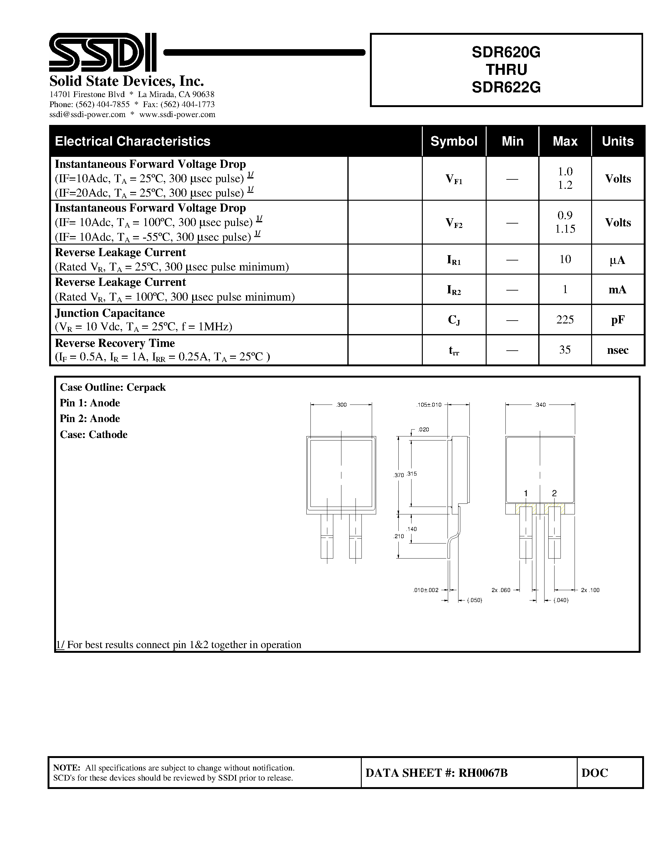 Datasheet SDR620G page 2 Datasheet SDR620G - (SDR620G - SDR622G) Hyper Fast Rectifier page 2