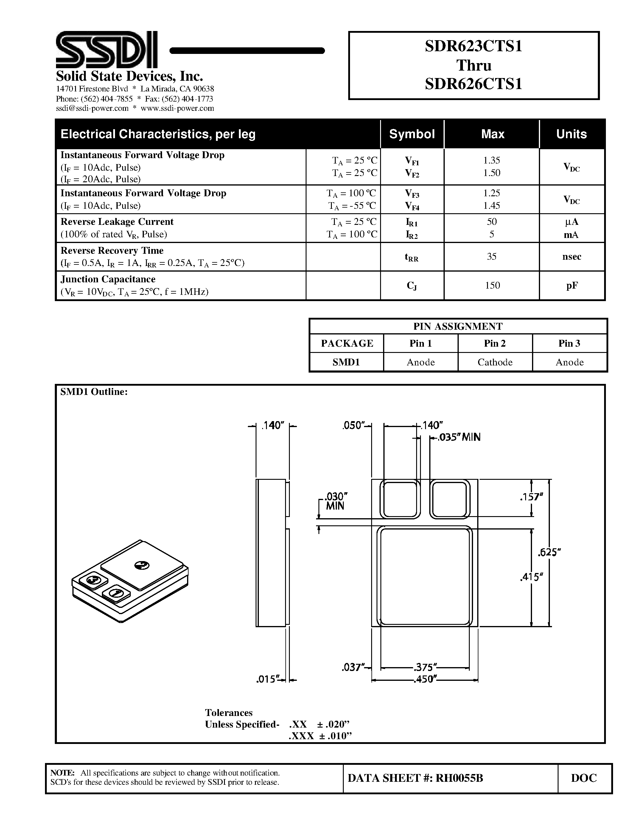 Datasheet SDR623CTS1 page 2 Datasheet SDR623CTS1 - (SDR623CTS1 - SDR626CTS1) Hyper Fast Centertap Rectifier page 2