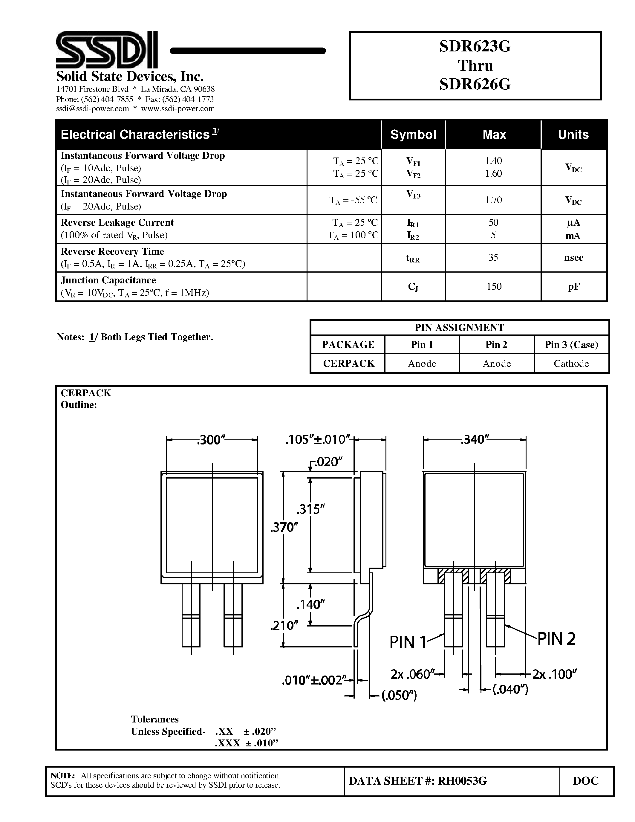 Datasheet SDR623G page 2 Datasheet SDR623G - (SDR623G - SDR626G) Hyper Fast Rectifier page 2