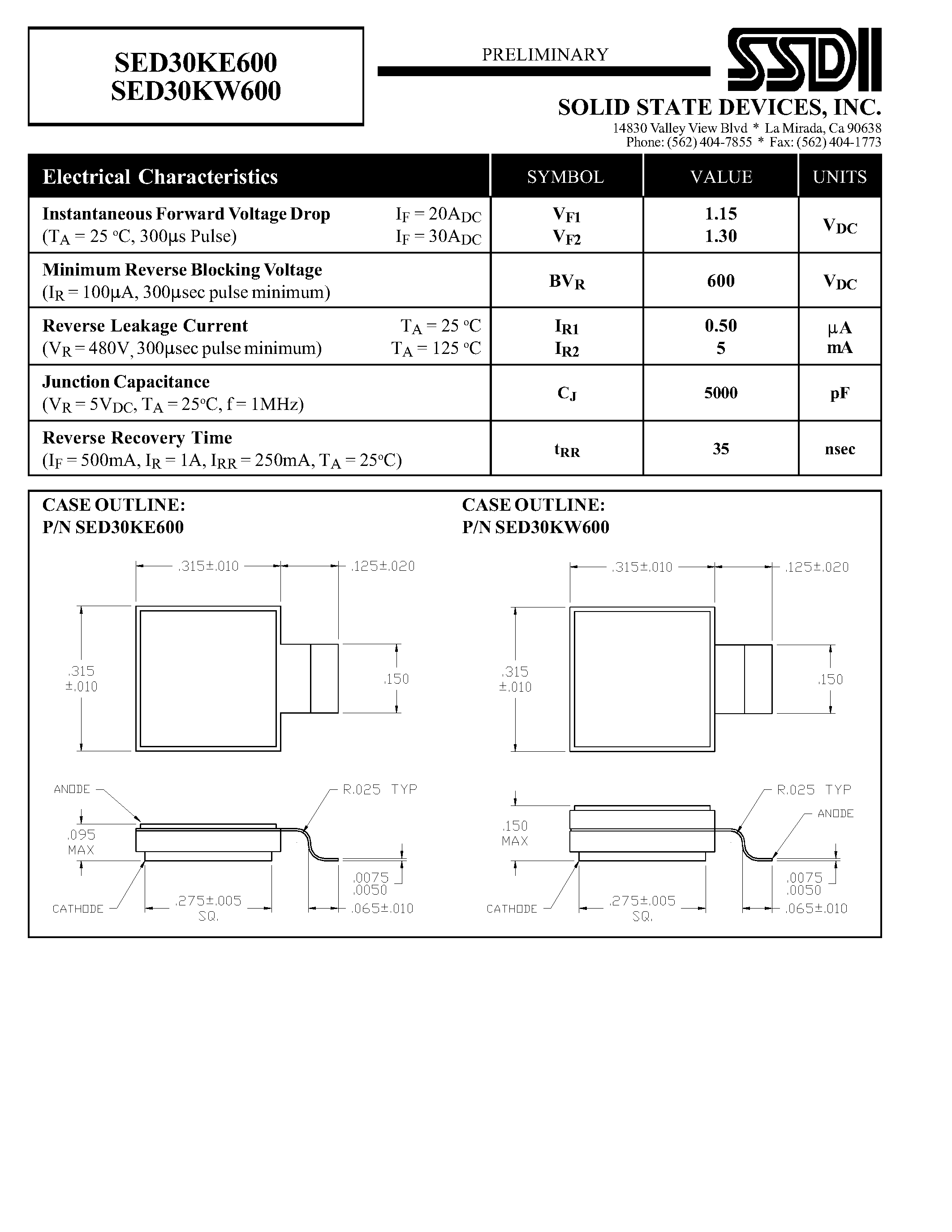 Datasheet SED30KE600 page 2 Datasheet SED30KE600 - HYPER FAST RECTIFIER page 2