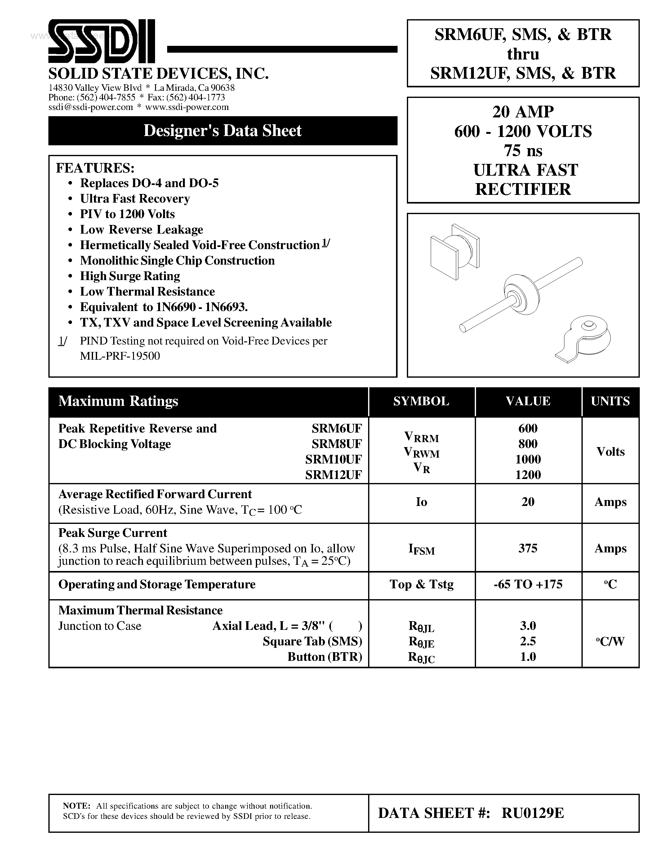 Datasheet SRM10BTR page 1 Datasheet SRM10BTR - (SRM6BTR - SRM12BTR) ULTRA FAST RECTIFIER page 1