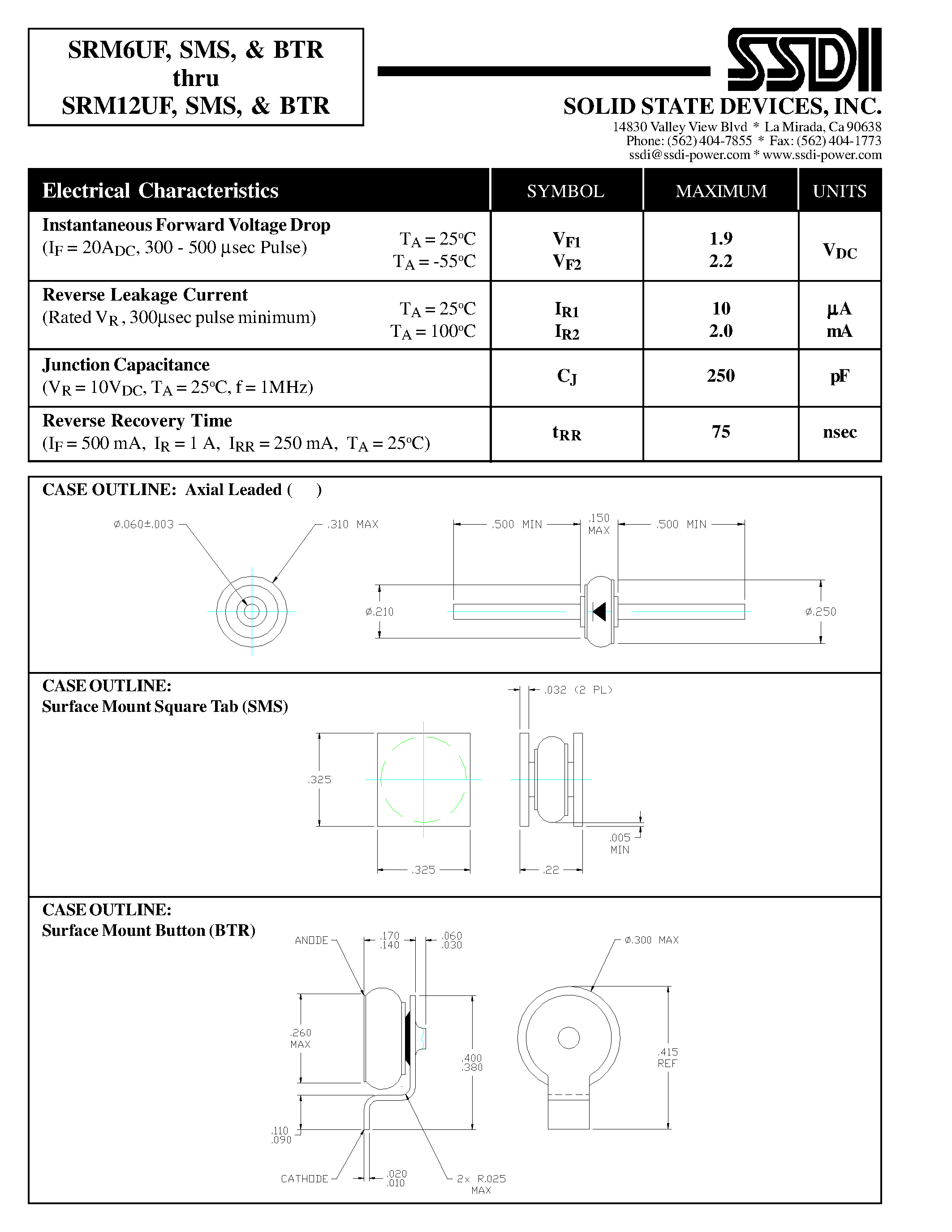 Datasheet SRM10BTR page 2 Datasheet SRM10BTR - (SRM6BTR - SRM12BTR) ULTRA FAST RECTIFIER page 2
