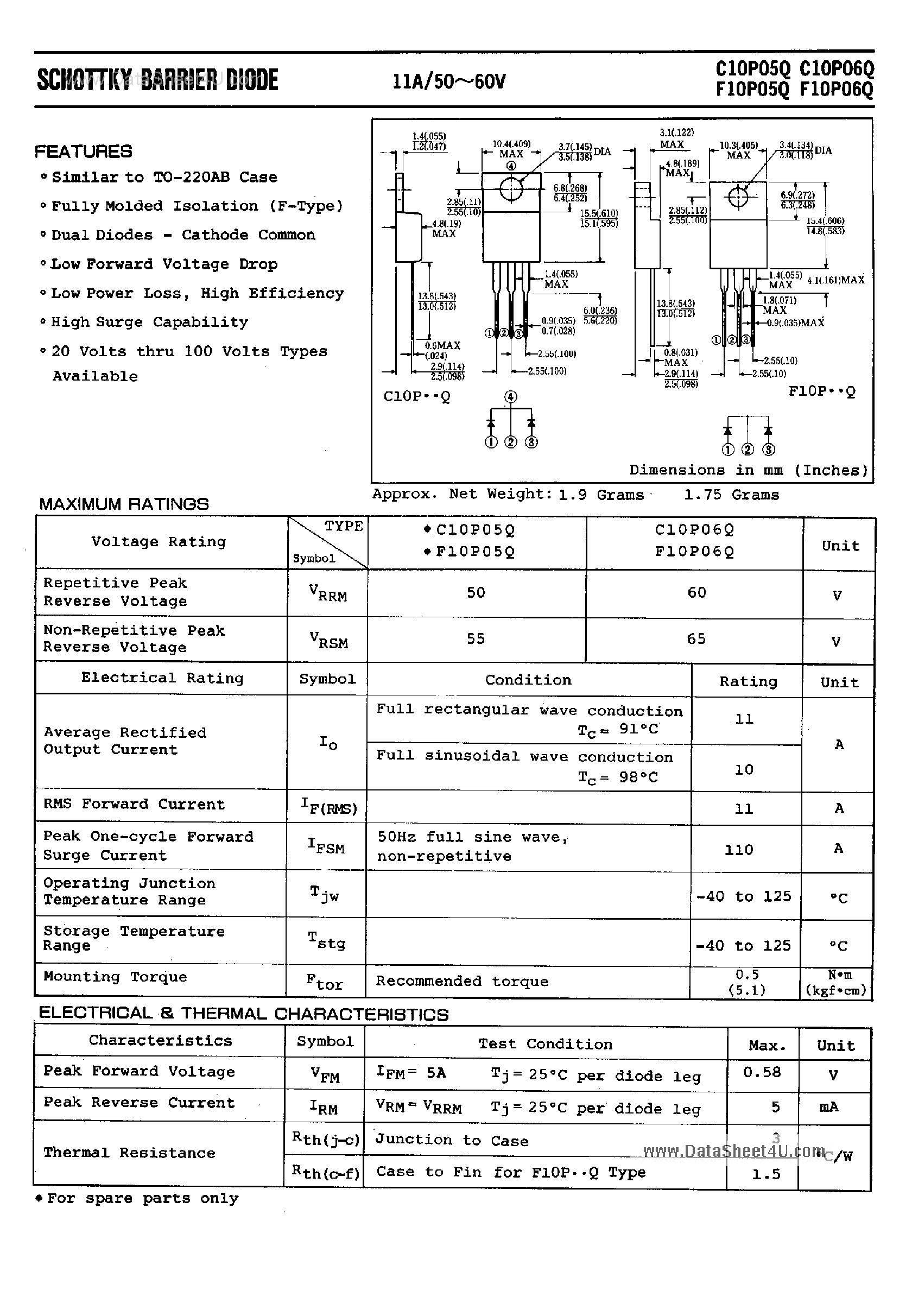 Datasheet C10P05Q page 1 Datasheet C10P05Q - (C10P05Q / C10P06Q) Schottky Barrier Diode page 1