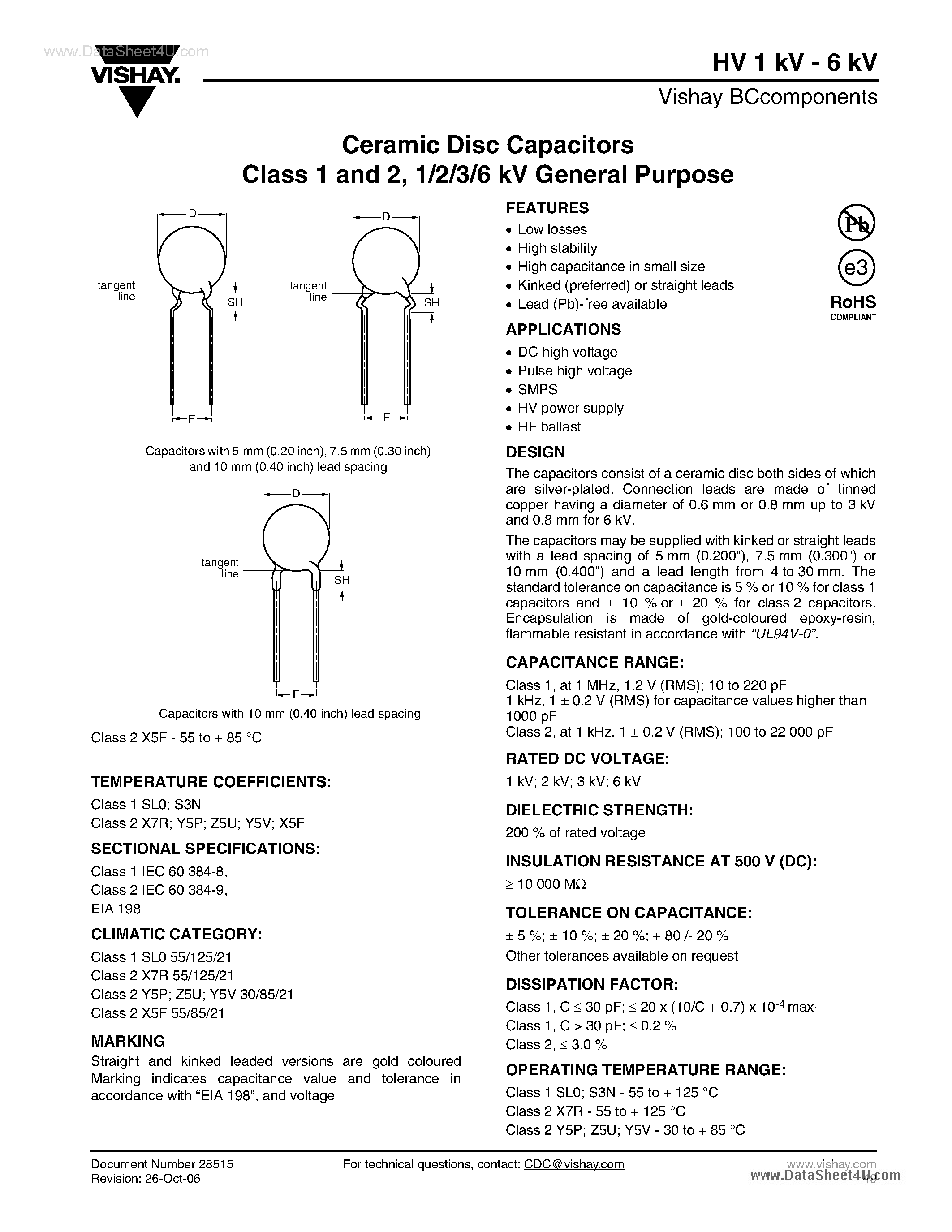 Datasheet S470Jxxxxxx - Ceramic Disc Capacitors page 1