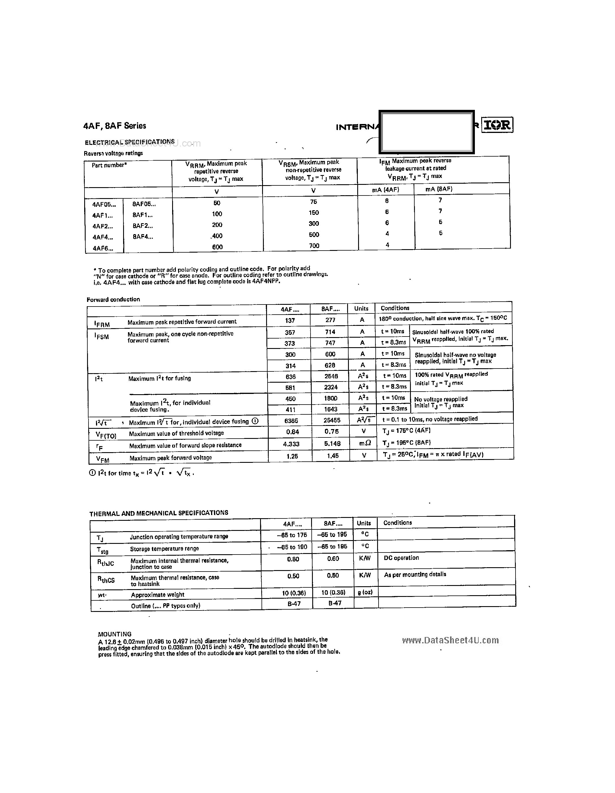 Datasheet 4AF05 - (4AF Series) Pressfit Rectifier Diodes page 2