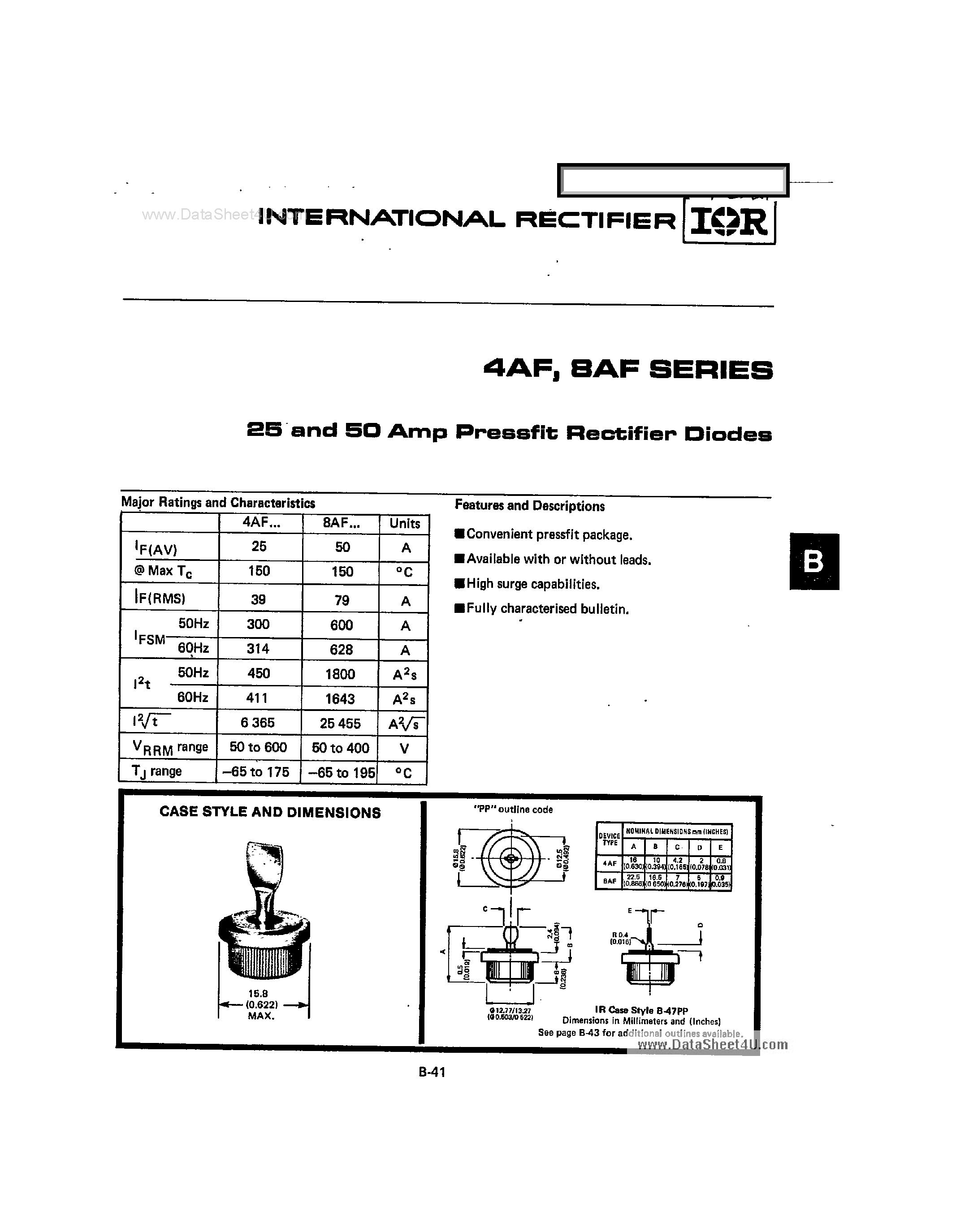 Datasheet 8AF05 - (8AF Series) Pressfit Rectifier Diodes page 1