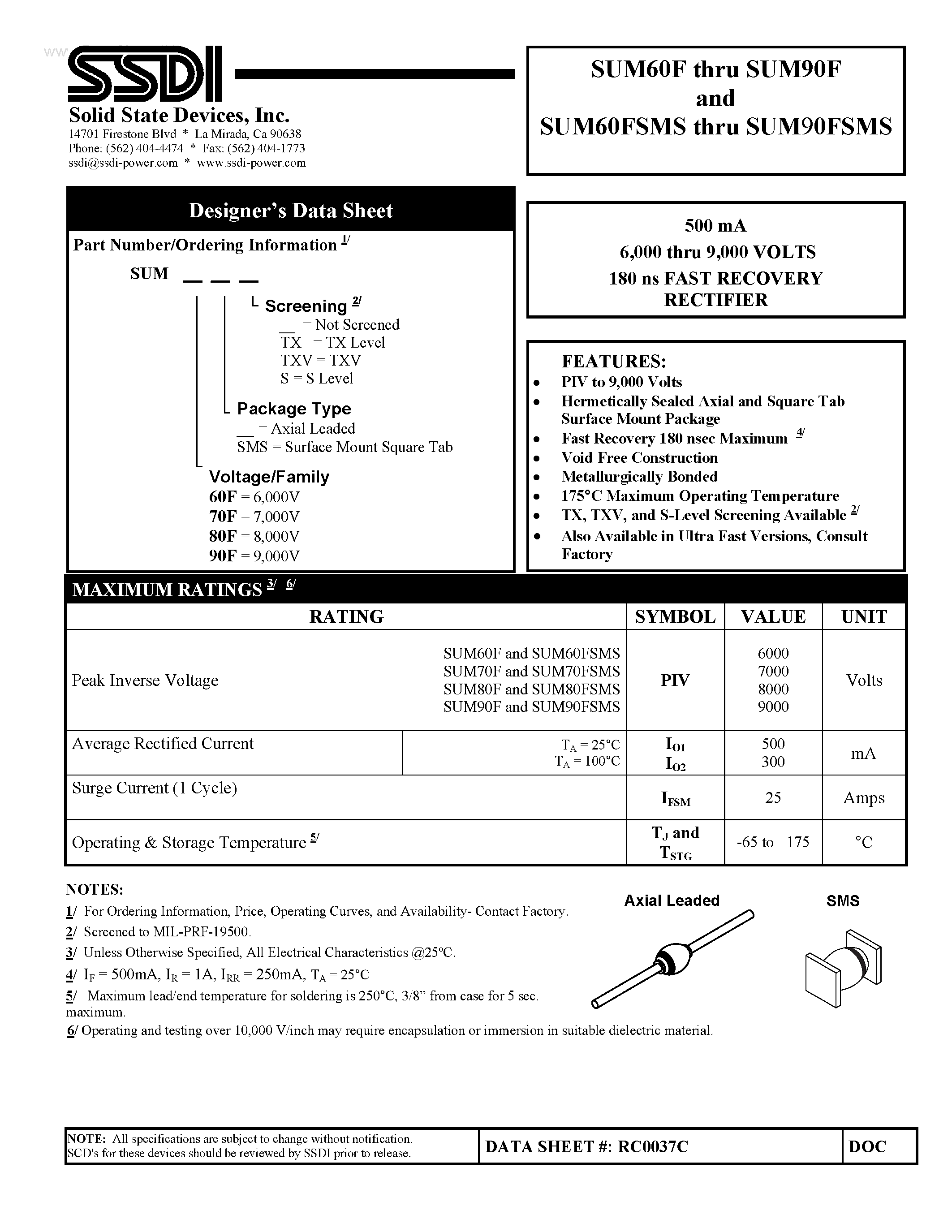 Datasheet SUM60F page 1 Datasheet SUM60F - (SUM60FSMS - SUM90FSMS) FAST RECOVERY RECTIFIER page 1