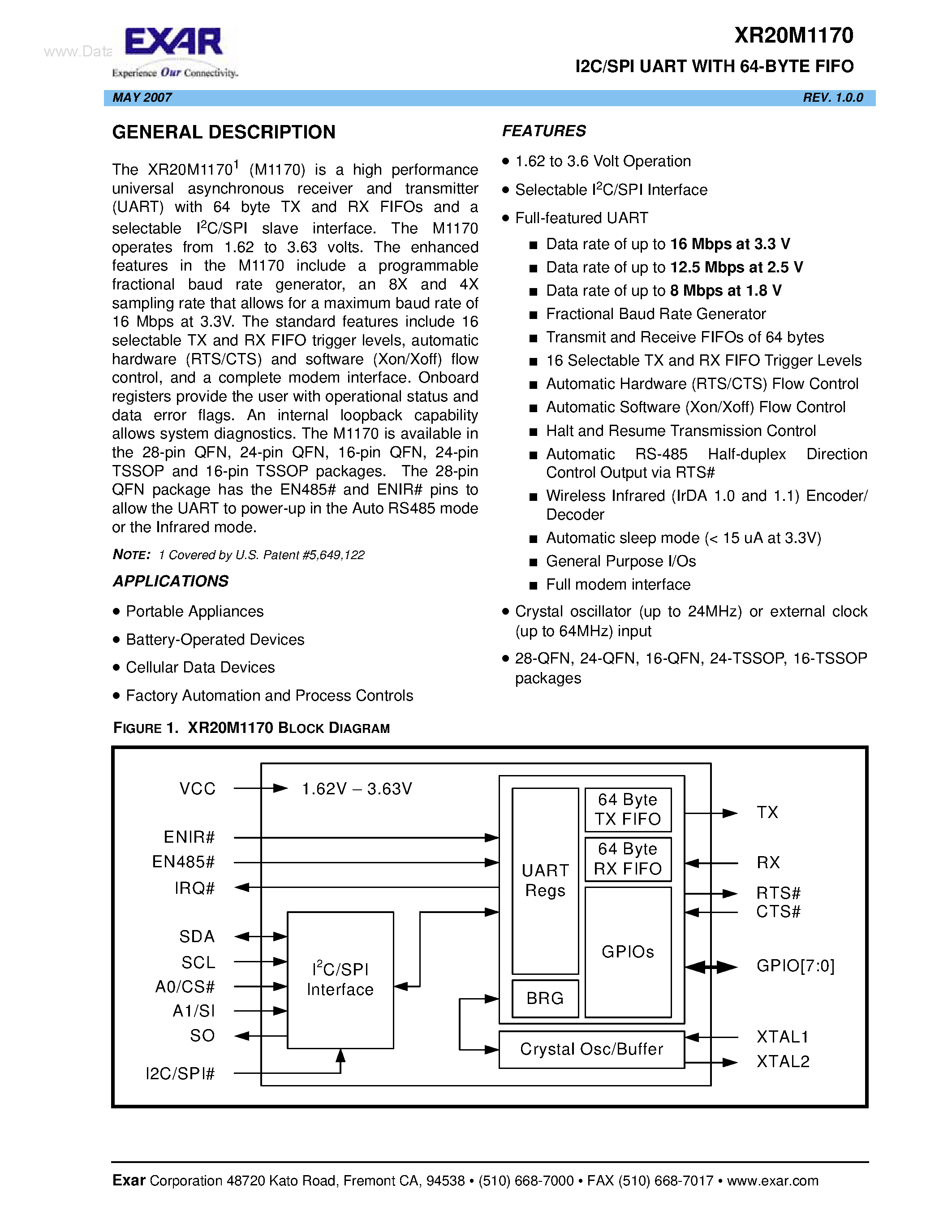 Datasheet XR20M1170 - I2C/SPI UART page 1