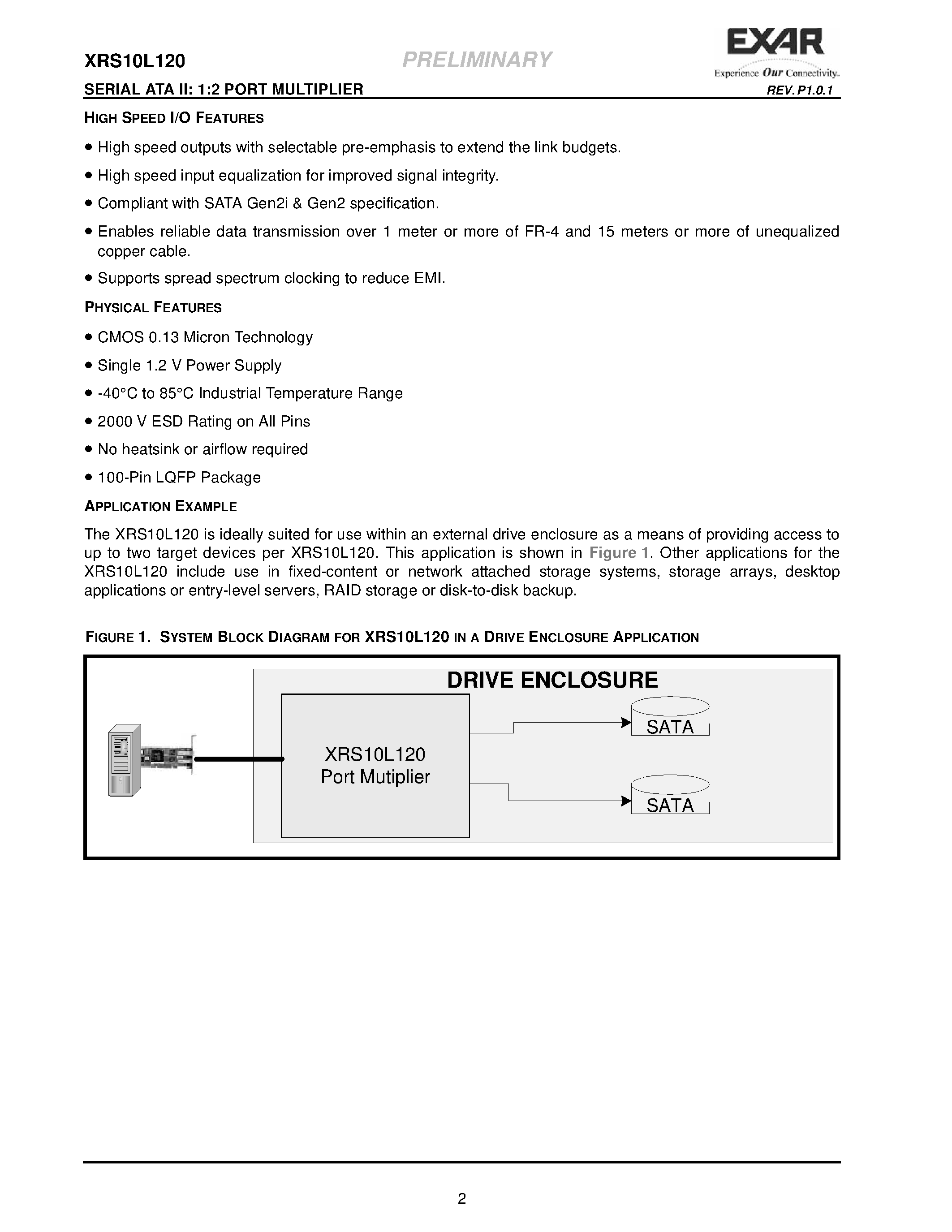 Datasheet XRS10L120 page 2 Datasheet XRS10L120 - SERIAL ATA II: 1:2 PORT MULTIPLIER page 2