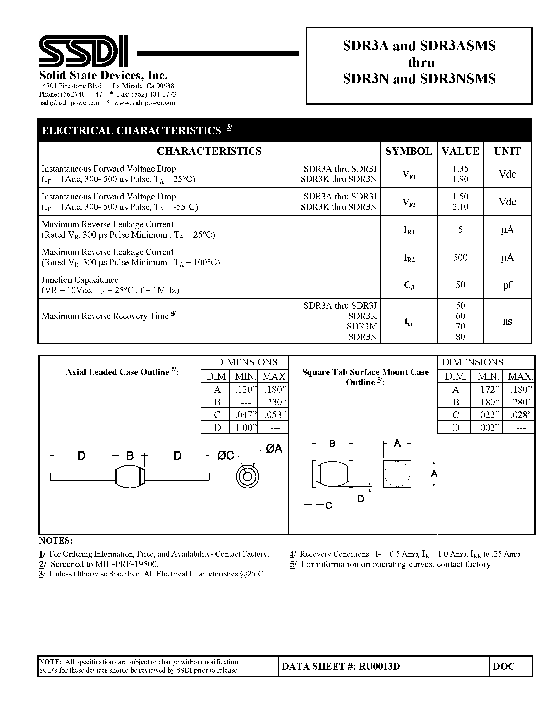 Datasheet SDR3A page 2 Datasheet SDR3A - (SDR3x) ULTRA FAST RECTIFIER page 2