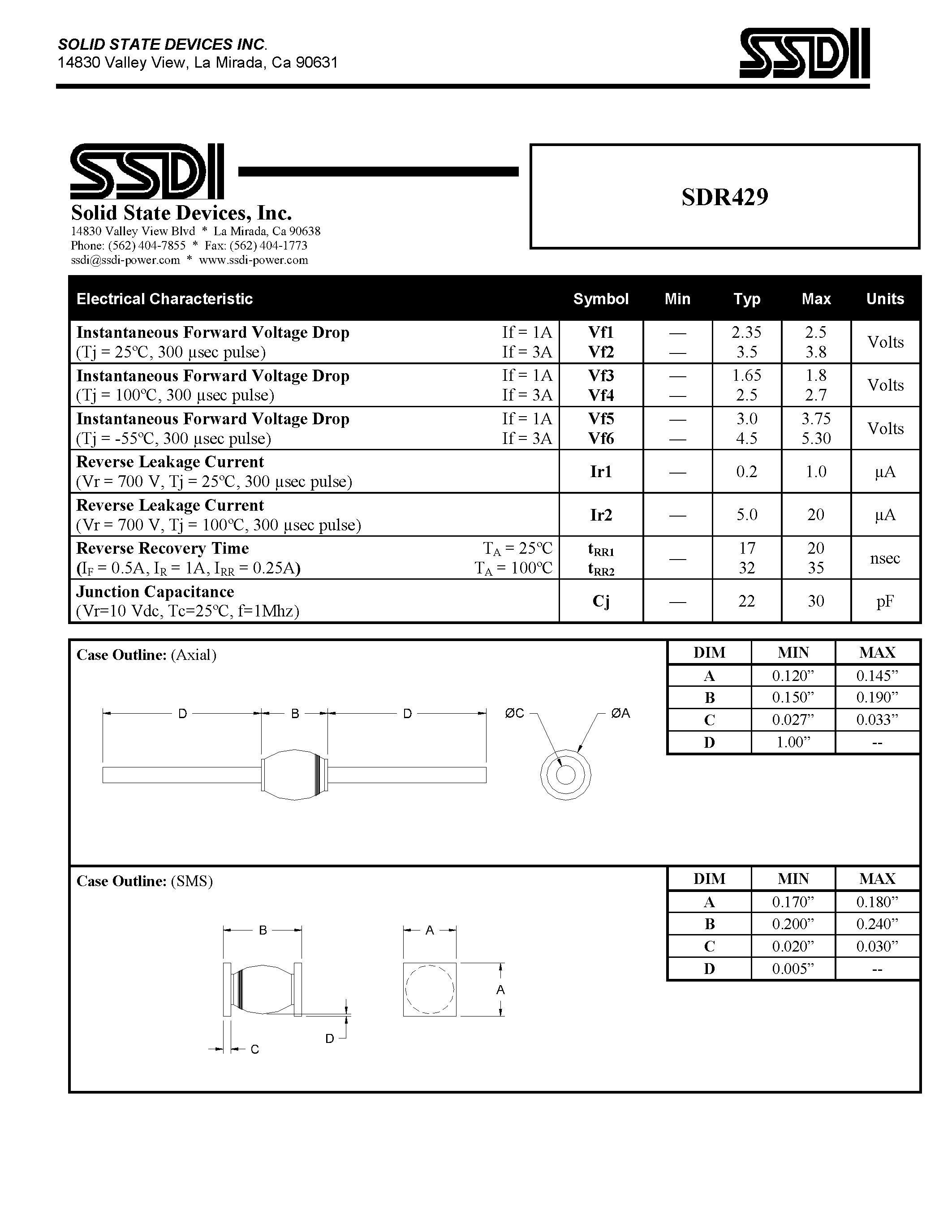 Datasheet SDR429 - Hyper Fast Rectifier page 2