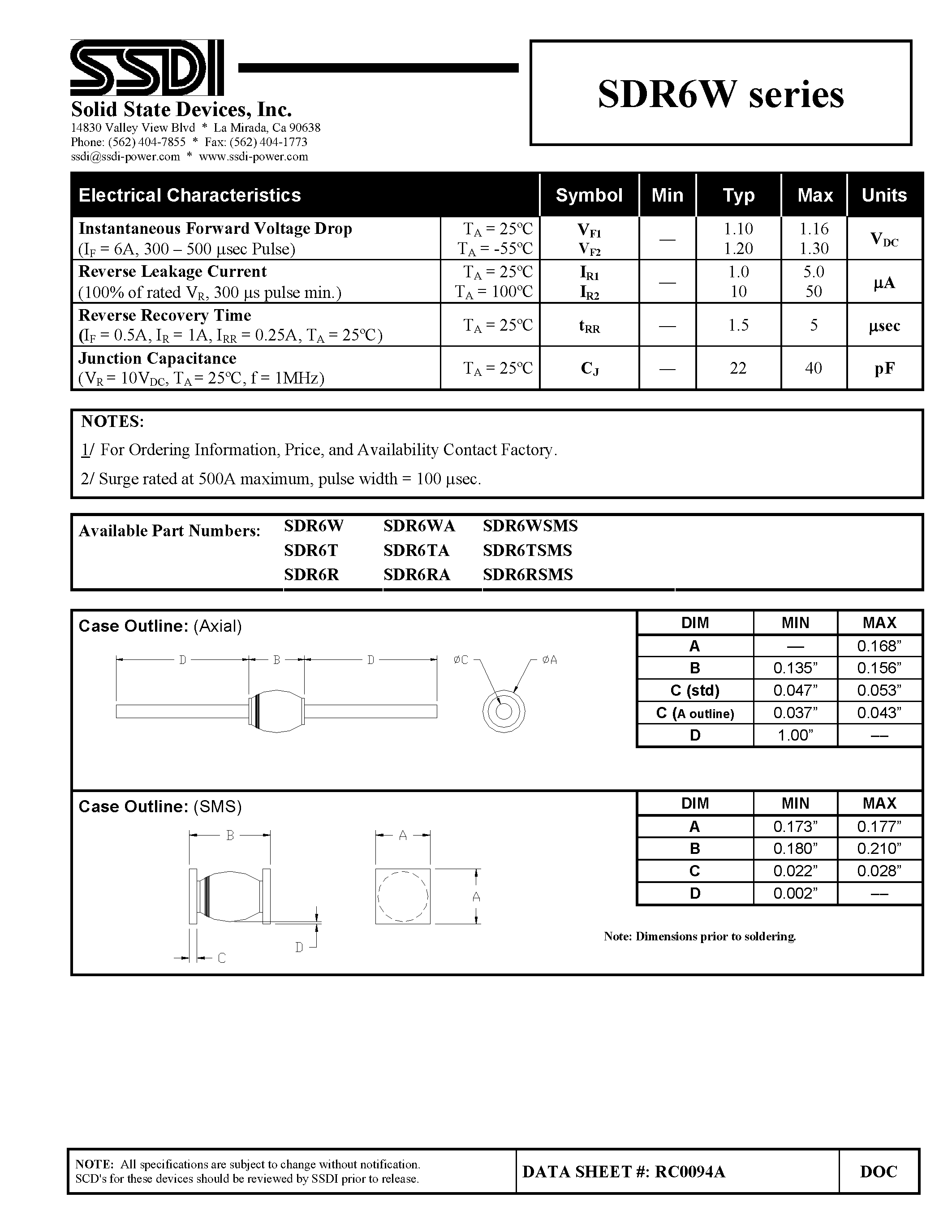 Даташит на микросхему SDR6R страница 2 Даташит SDR6R - (SDR6x) Standard Recovery Rectifier страница 2