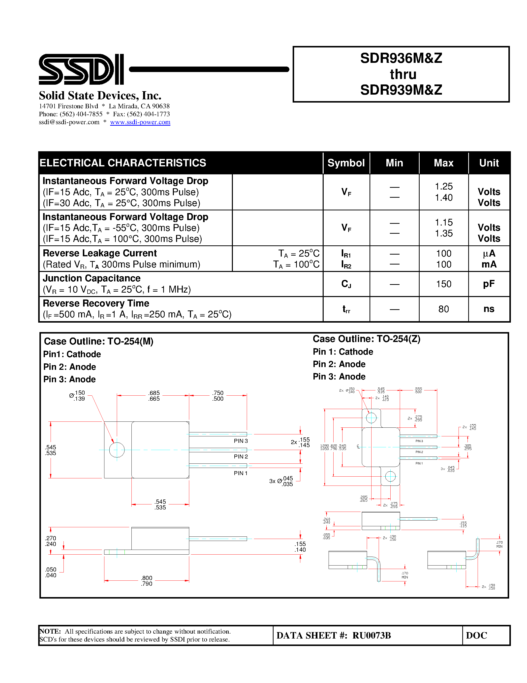 Datasheet SDR936M page 2 Datasheet SDR936M - (SDR936Z - SDR939Z) ULTRA FAST RECTIFIER page 2