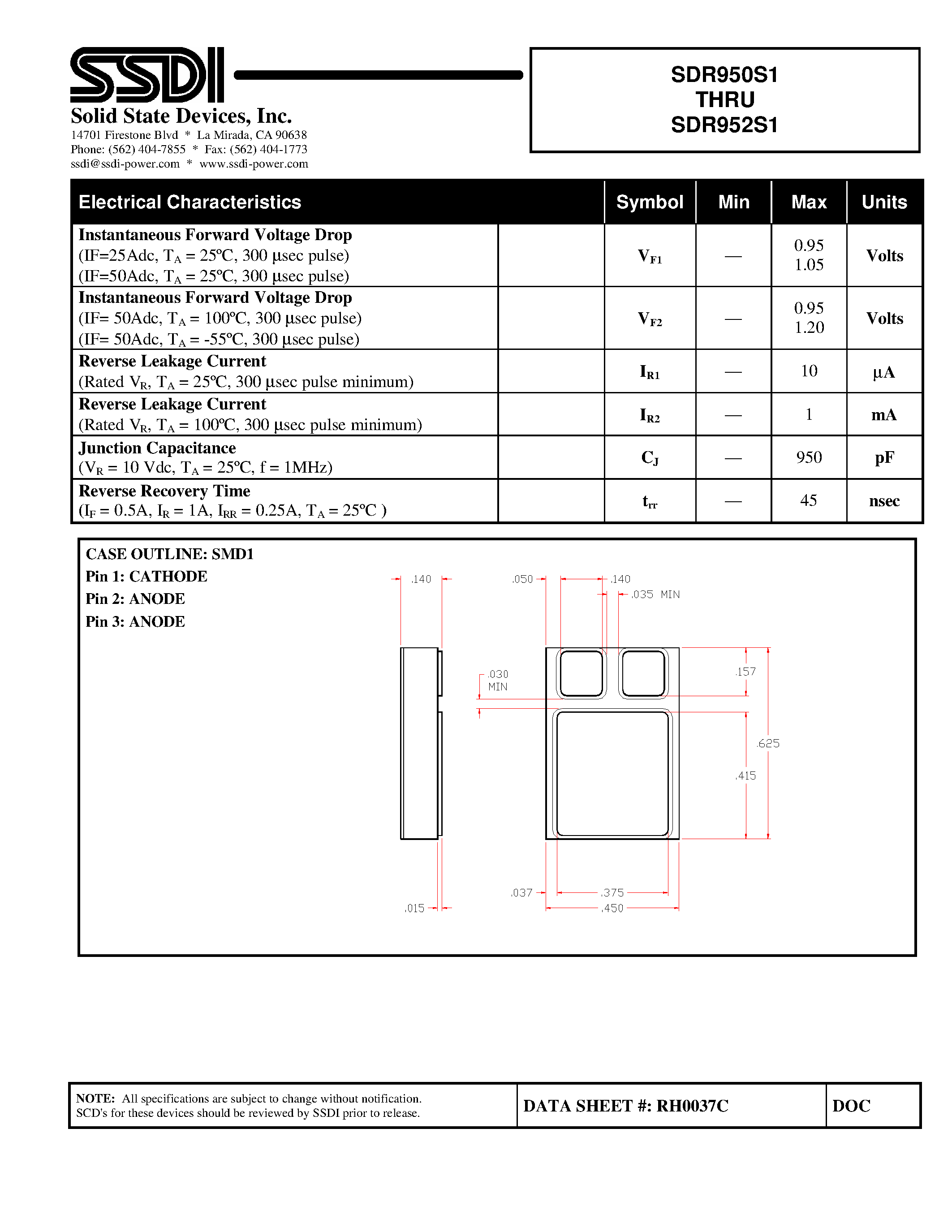 Datasheet SDR950S1 - (SDR950S1 - SDR952S1) Hyper Fast Rectifier page 2