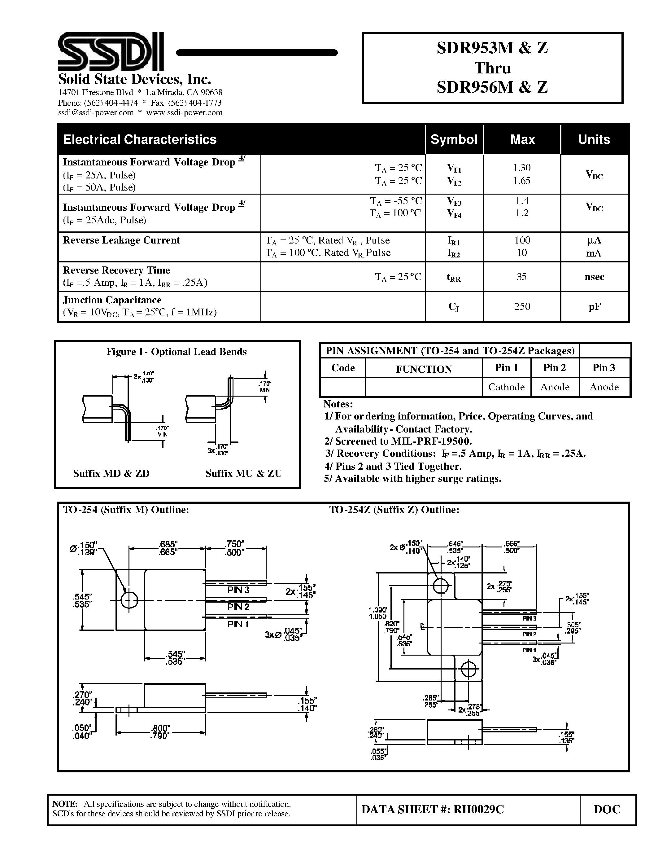 Datasheet SDR953M page 2 Datasheet SDR953M - (SDR953Z - SDR956Z) Hyper Fast Rectifier page 2