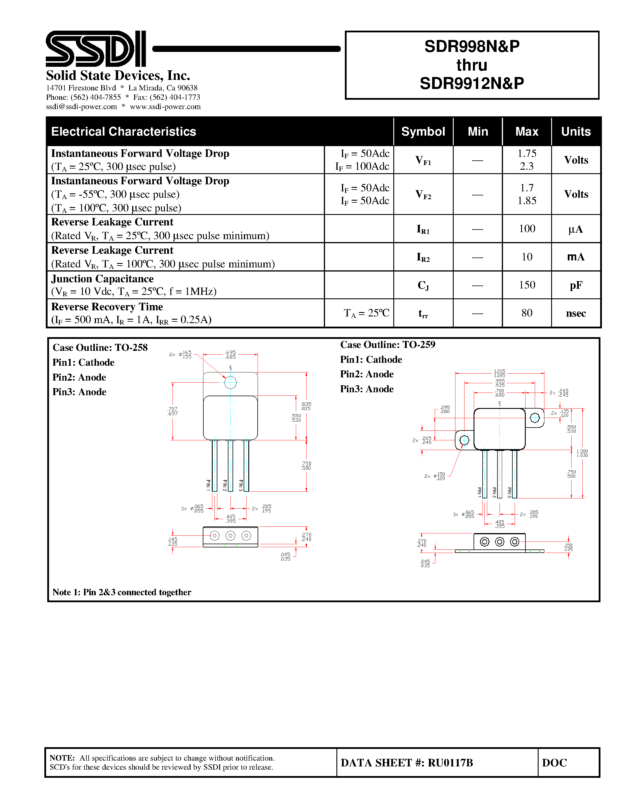 Datasheet SDR9910N page 2 Datasheet SDR9910N - (SDR998P - SDR9912P) Ultra Fast Recovery Rectifier page 2