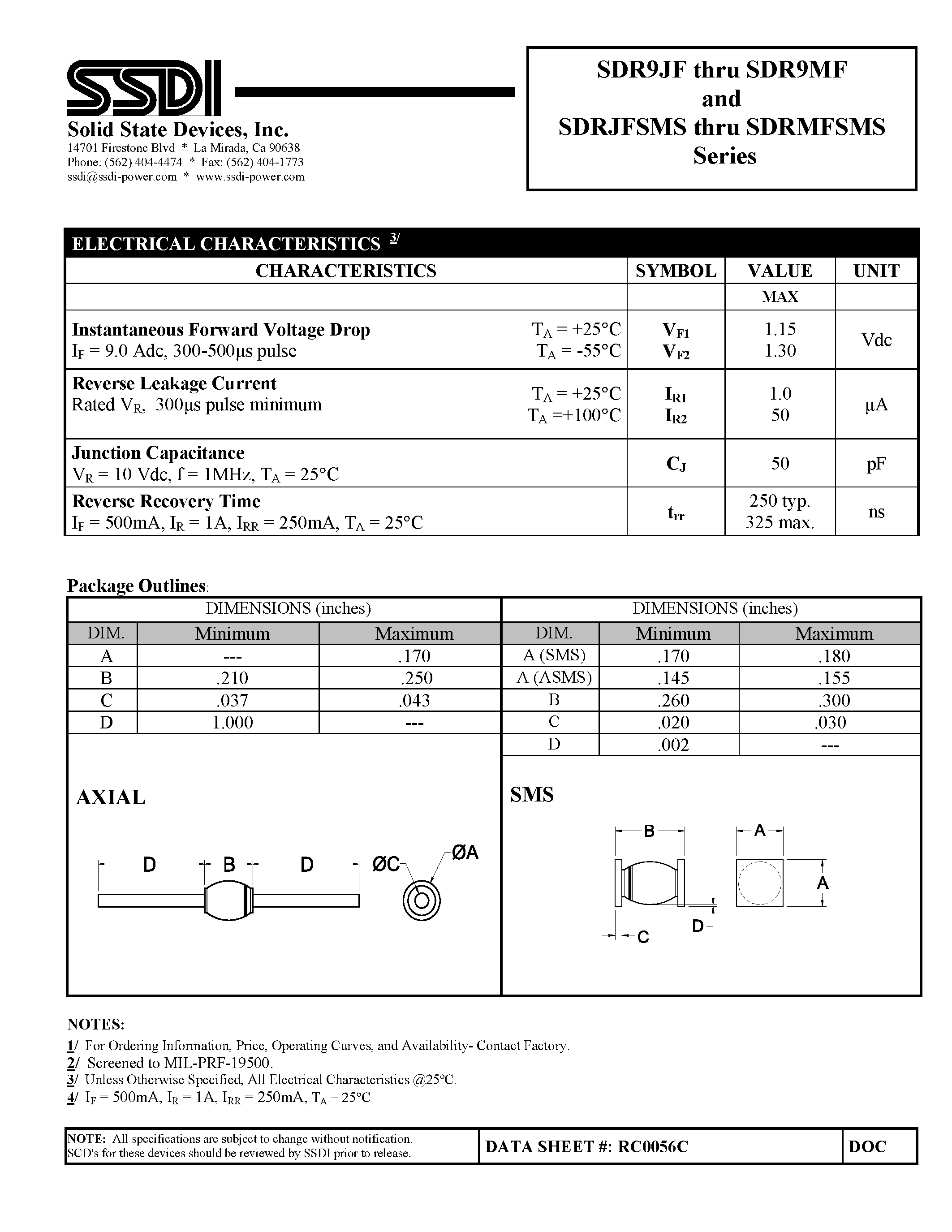 Datasheet SDR9JF page 2 Datasheet SDR9JF - (SDR9xFSMS) FAST RECOVERY RECTIFIER page 2