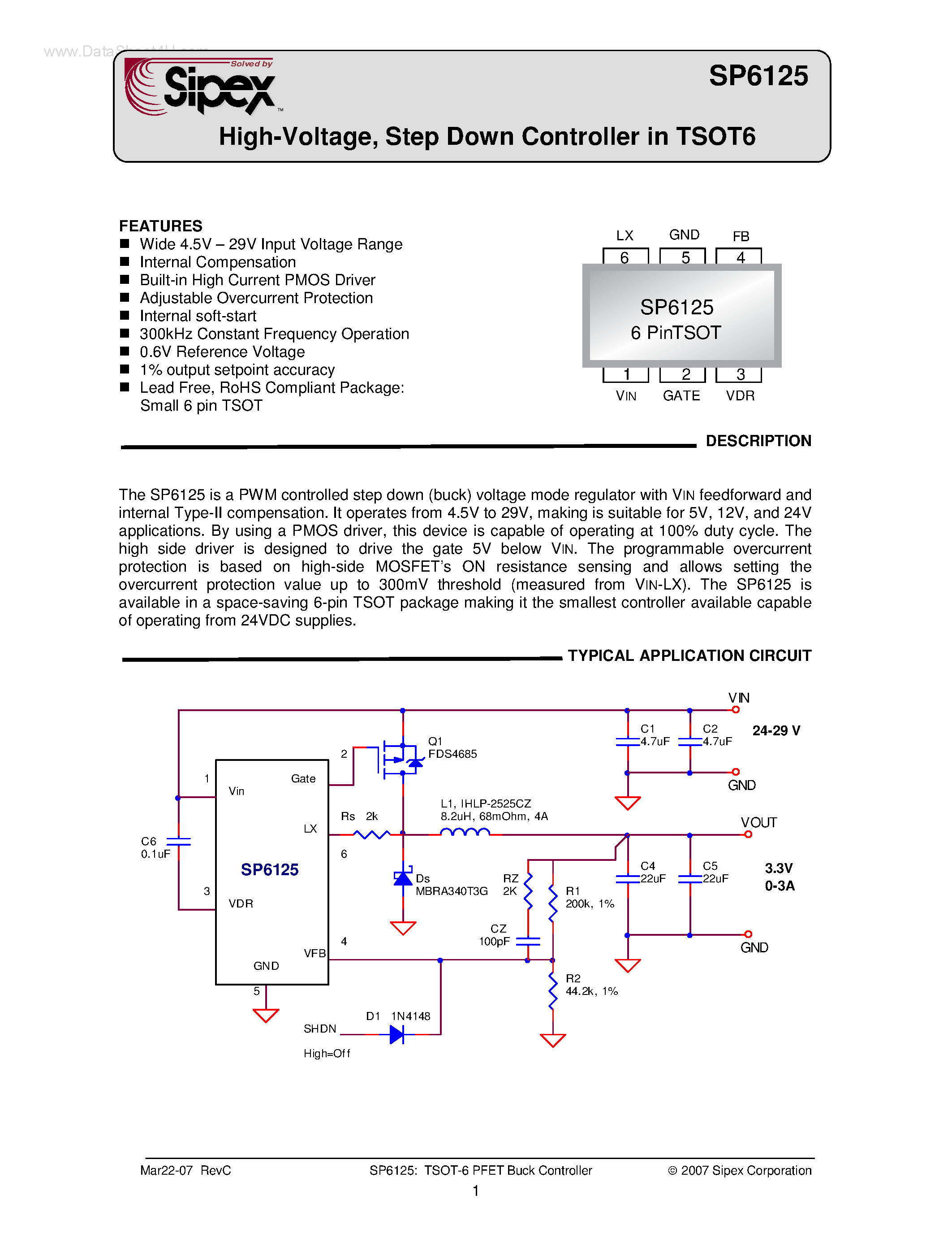 Datasheet SP6125 - Step Down Controller page 1