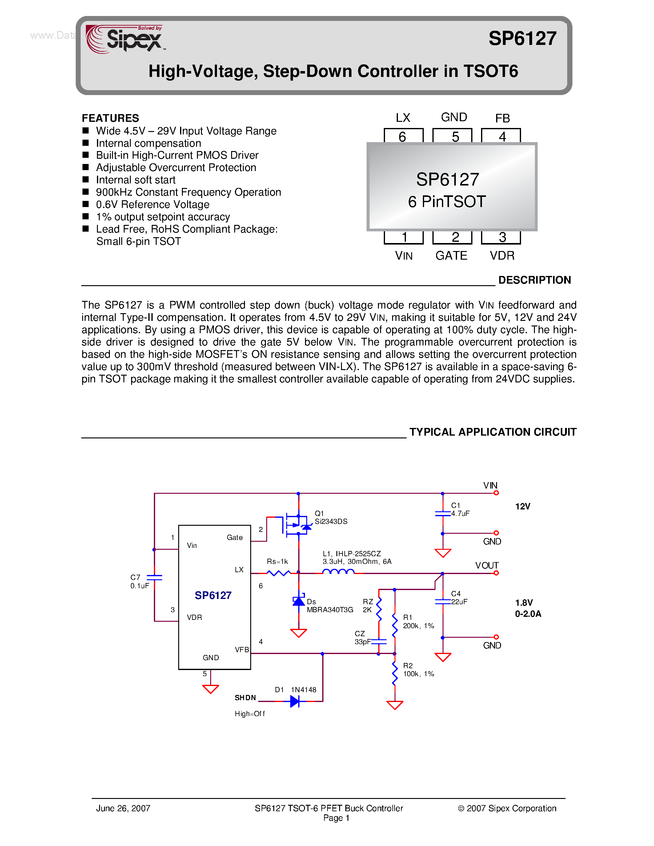 Datasheet SP6127 - Step Down Controller page 1
