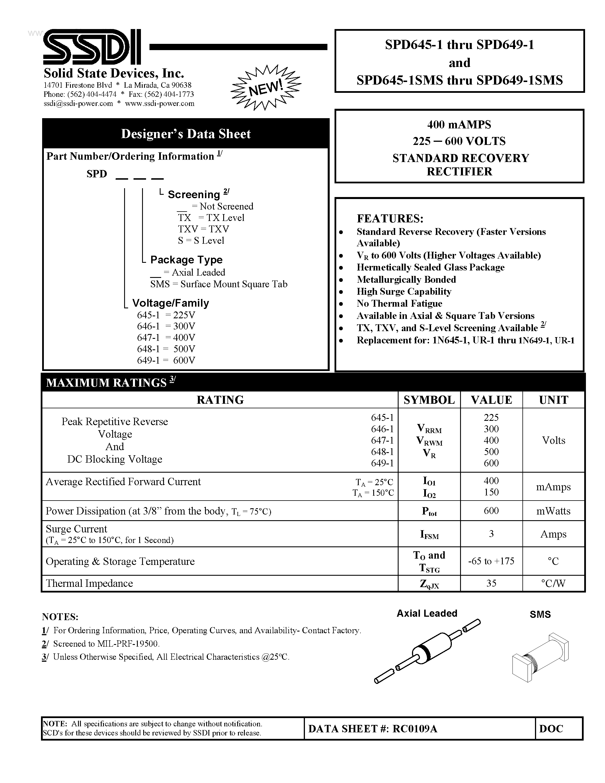 Datasheet SPD645-1 page 1 Datasheet SPD645-1 - page 1