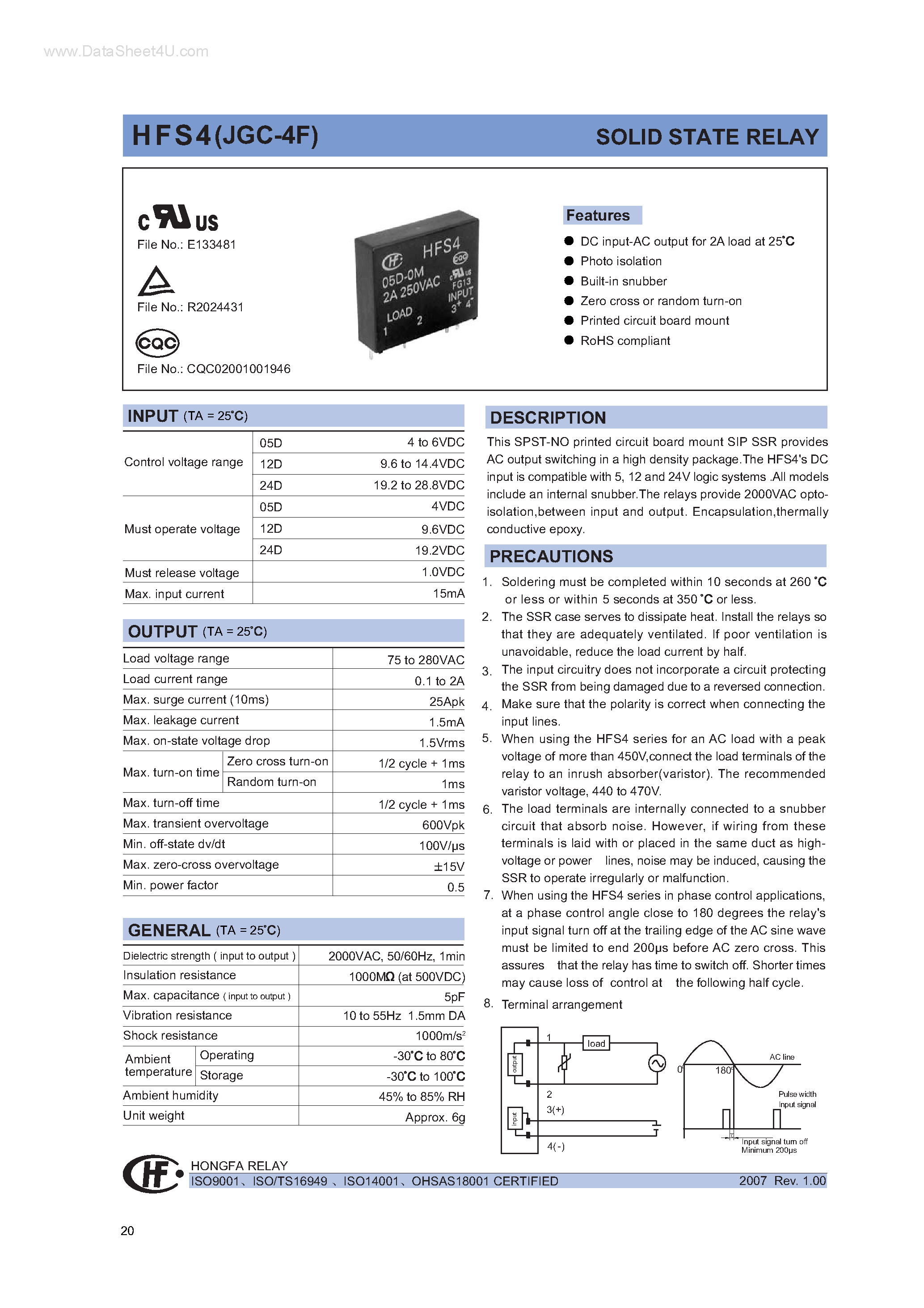 Даташит HFS4 - SOLID STATE RELAY страница 1
