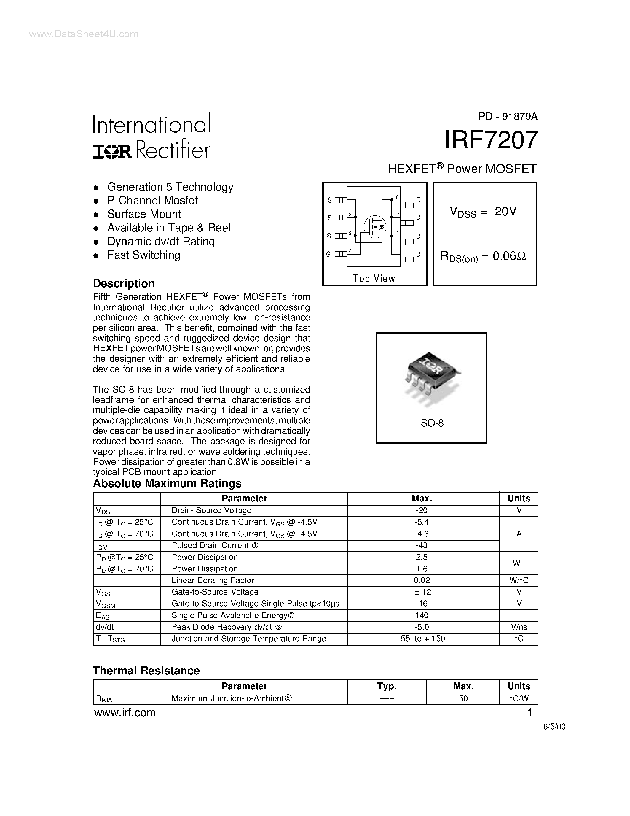 Datasheet IRF7207 page 1 Datasheet IRF7207 - Power MOSFET page 1