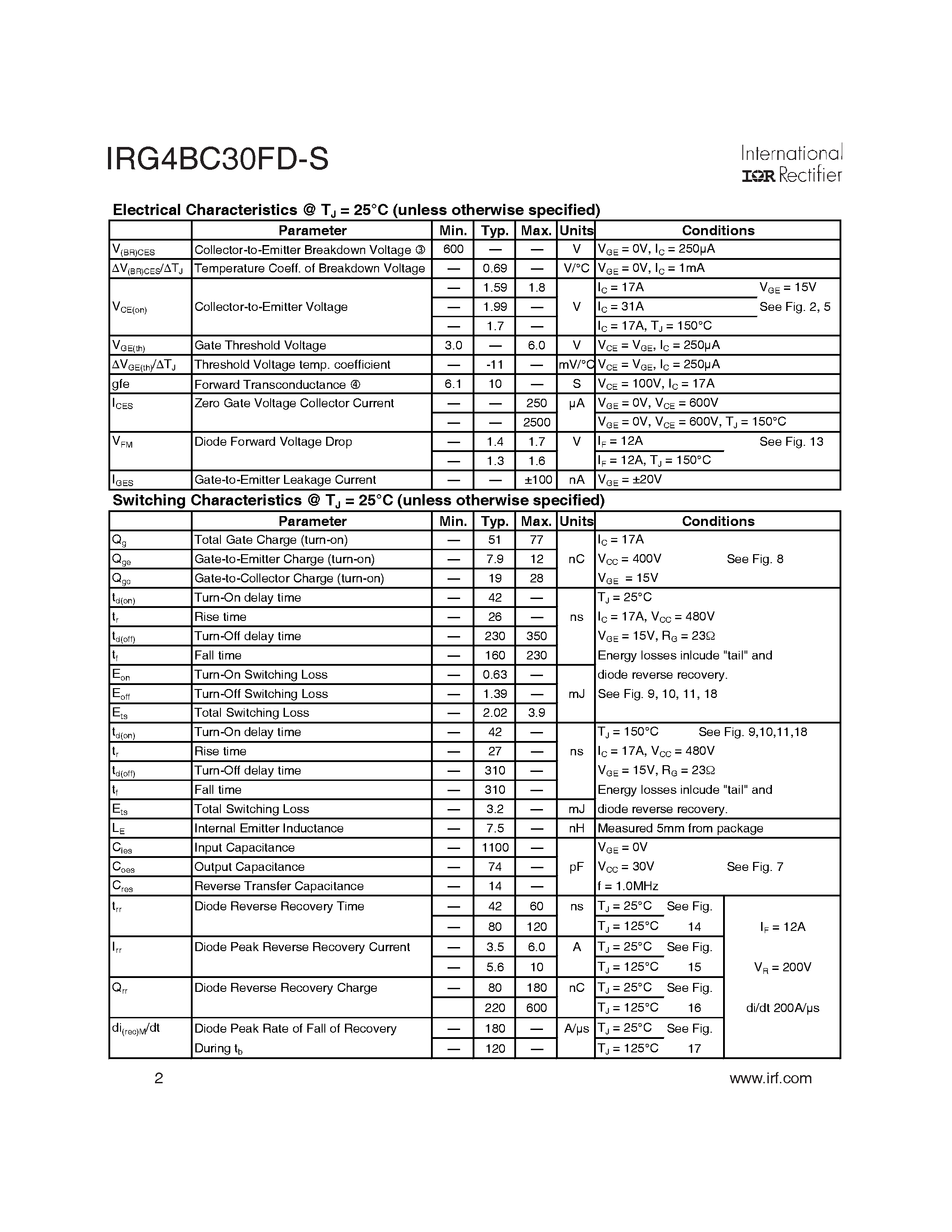 Datasheet IRG4BC30FD-S - INSULATED GATE BIPOLAR TRANSISTOR page 2
