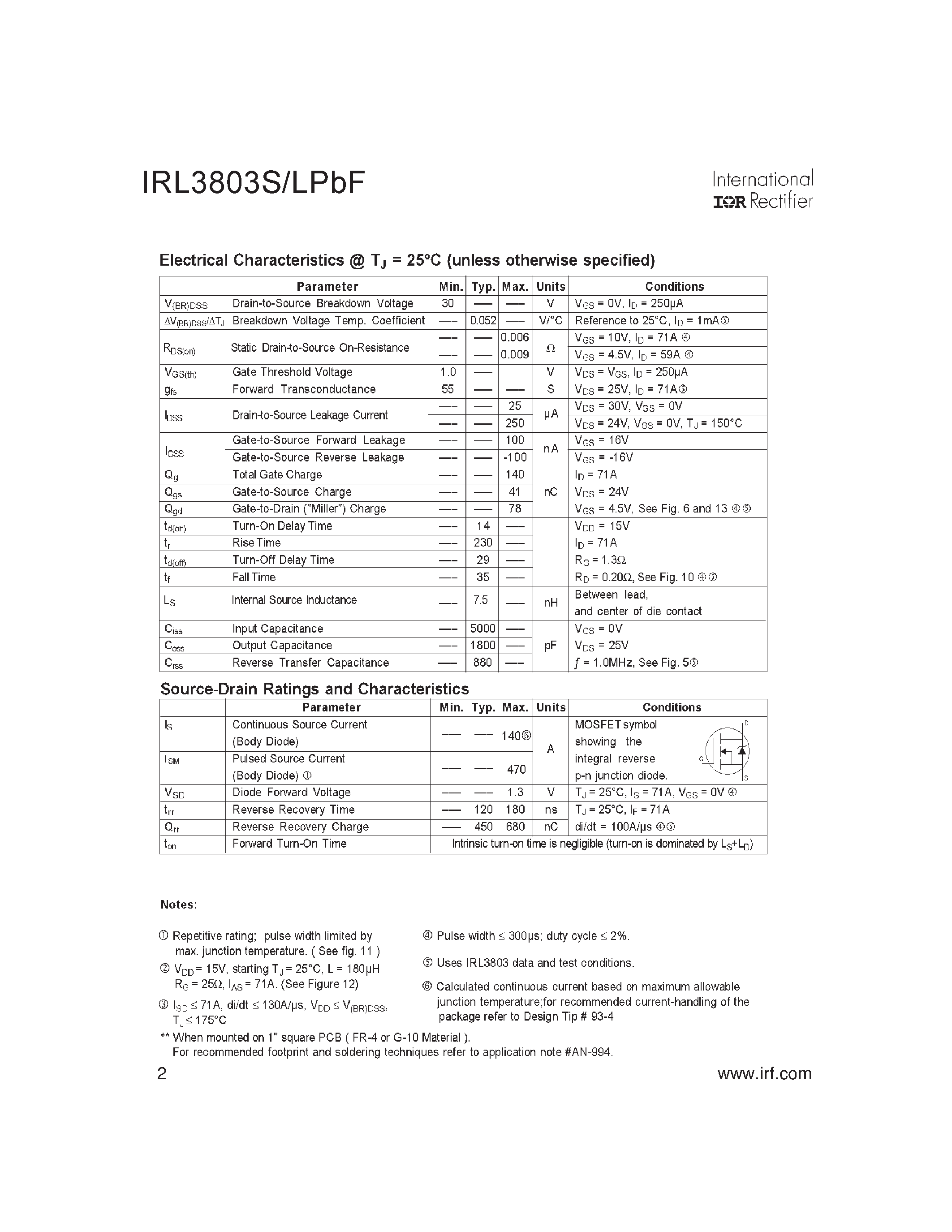 Datasheet IRL3803LPbF page 2 Datasheet IRL3803LPbF - Power MOSFET page 2