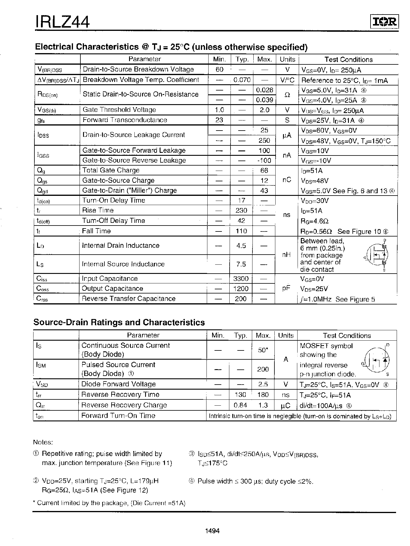 Datasheet IRLZ44 - Power MOSFET page 2
