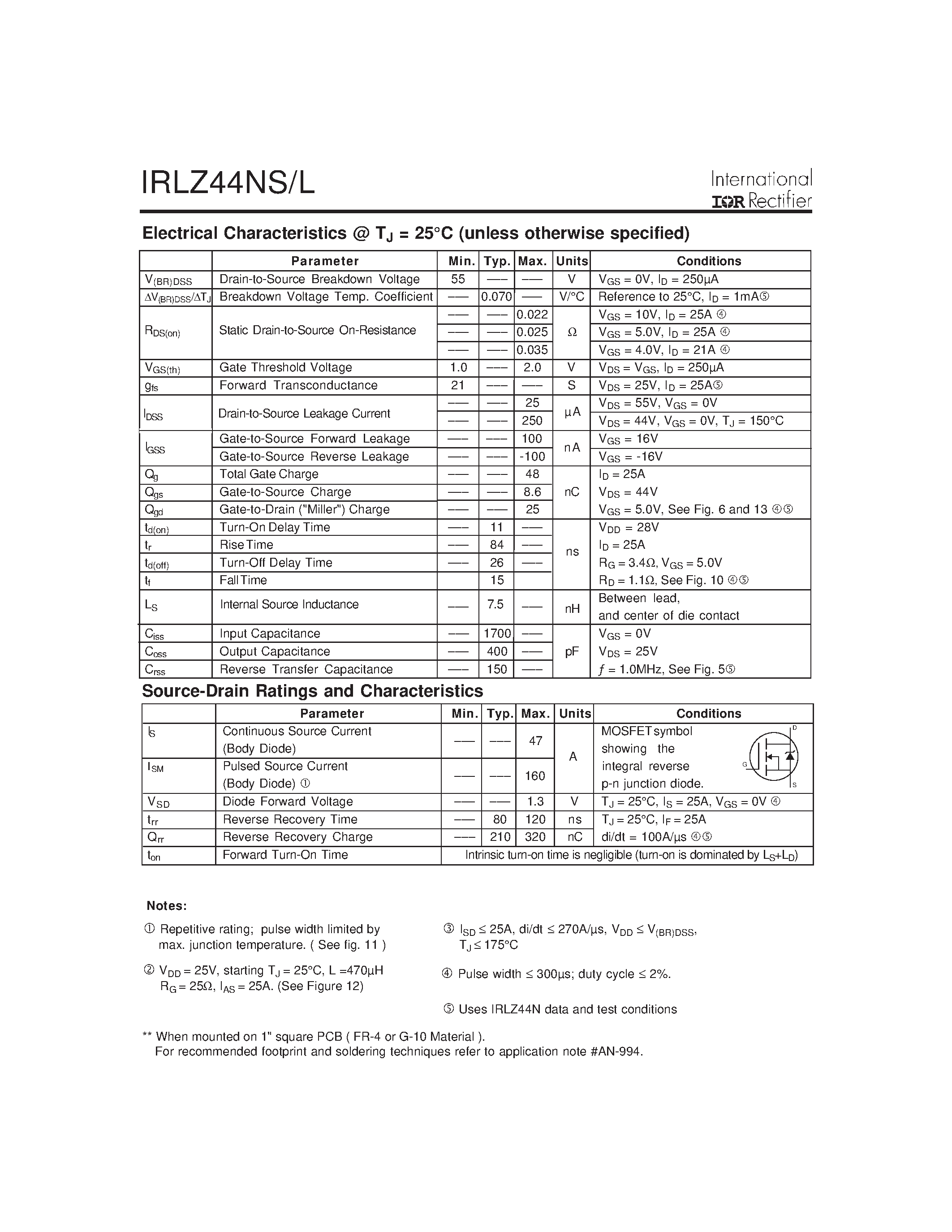 Даташит IRLZ44NL - Power MOSFET страница 2