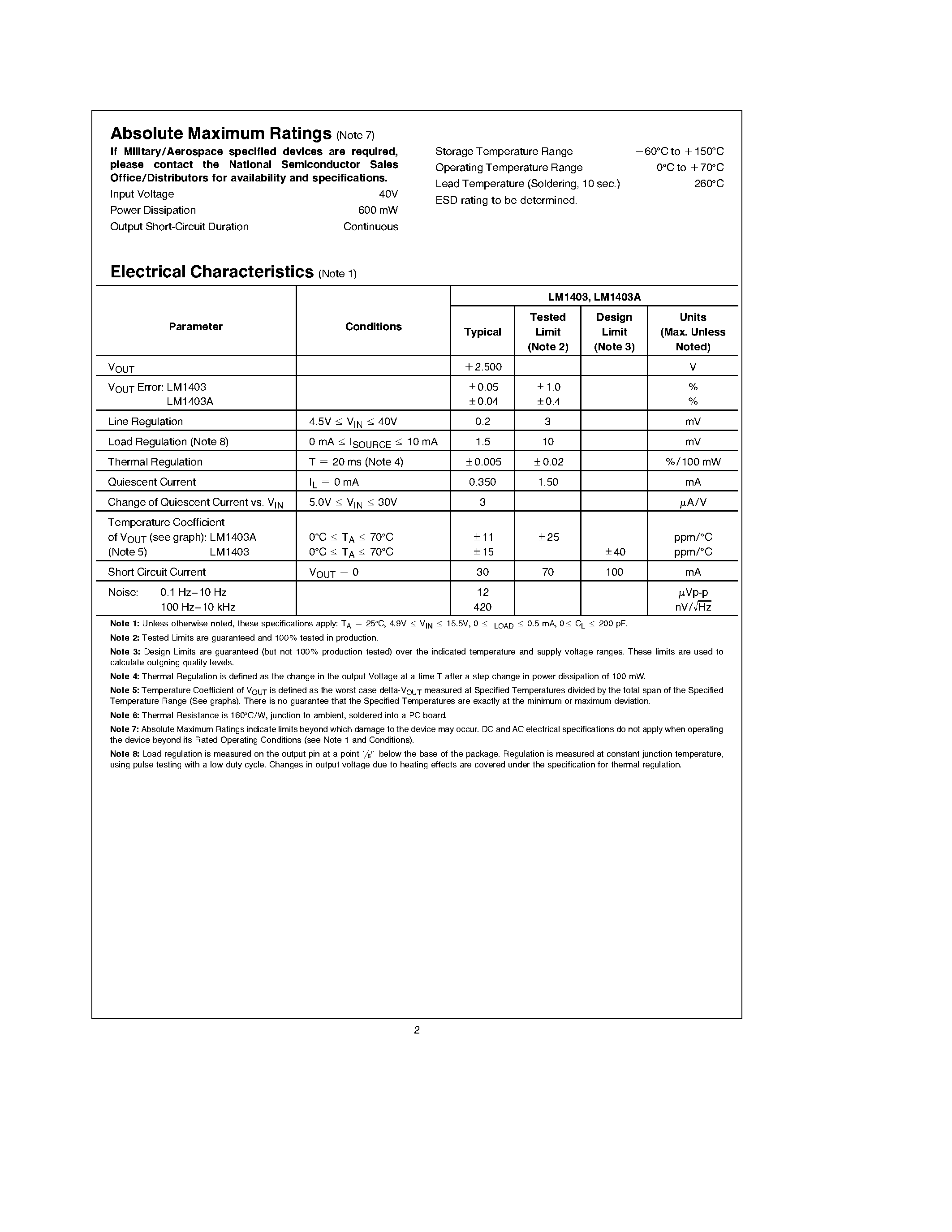 Datasheet LM1403 - Precision 2.50V Reference page 2