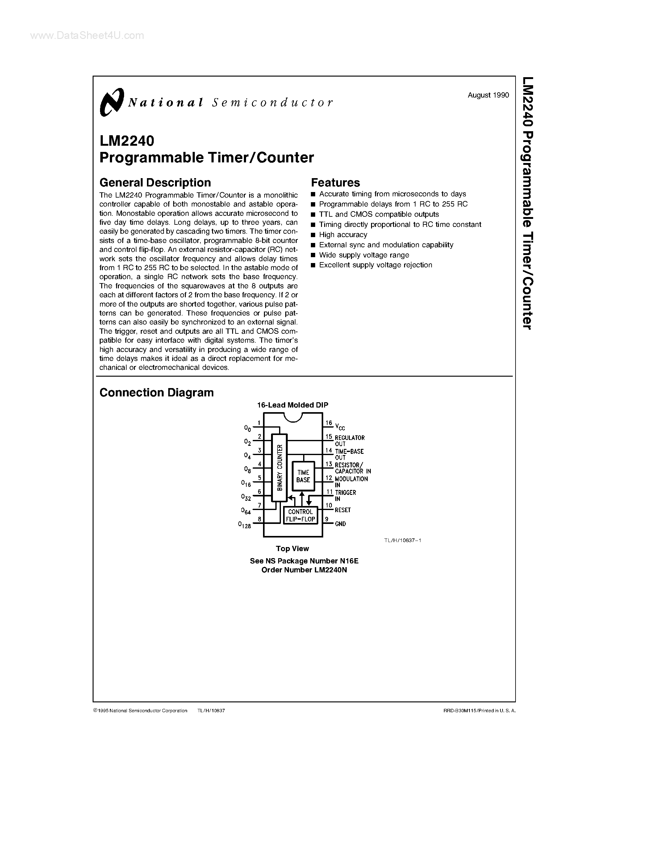 Даташит LM2240 - Programmable Timer/Counter страница 1