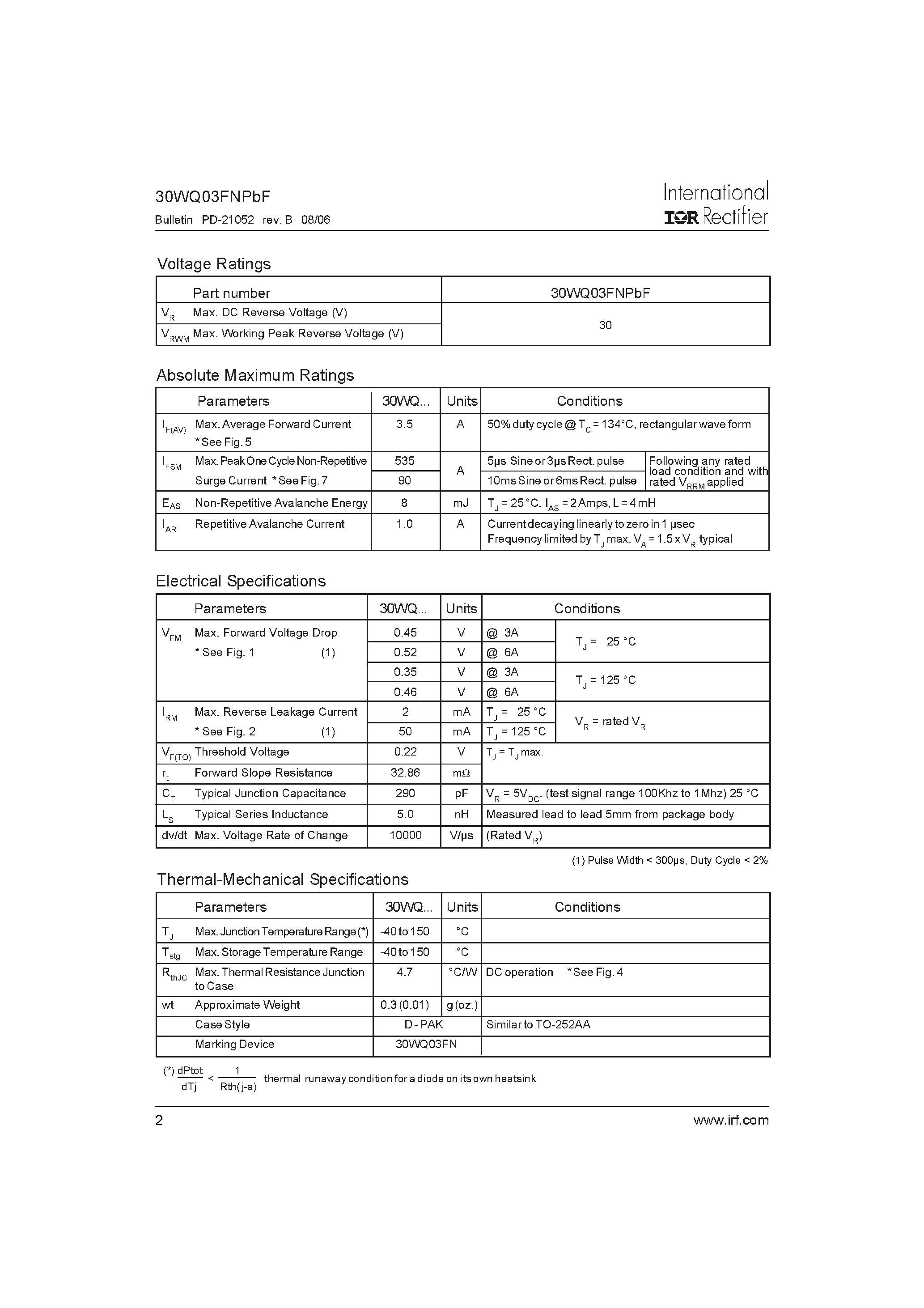 Datasheet 30WQ03FNPBF - SCHOTTKY RECTIFIER page 2
