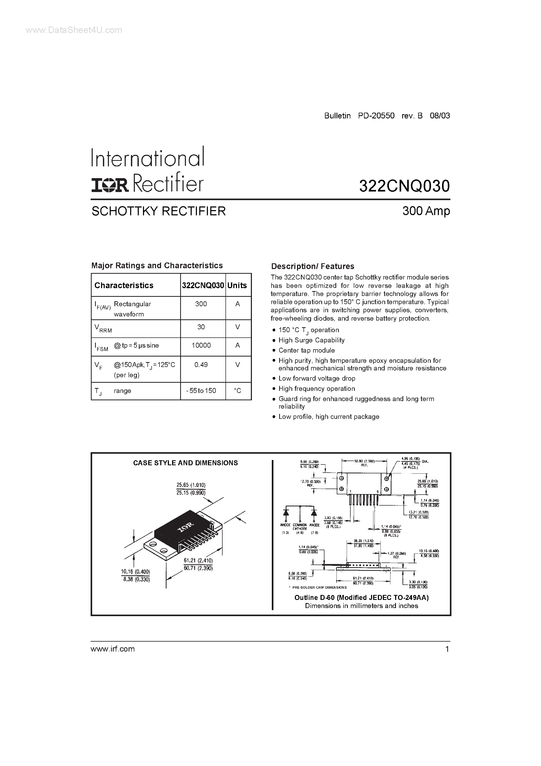 Datasheet 322CNQ030 - SCHOTTKY RECTIFIER page 1