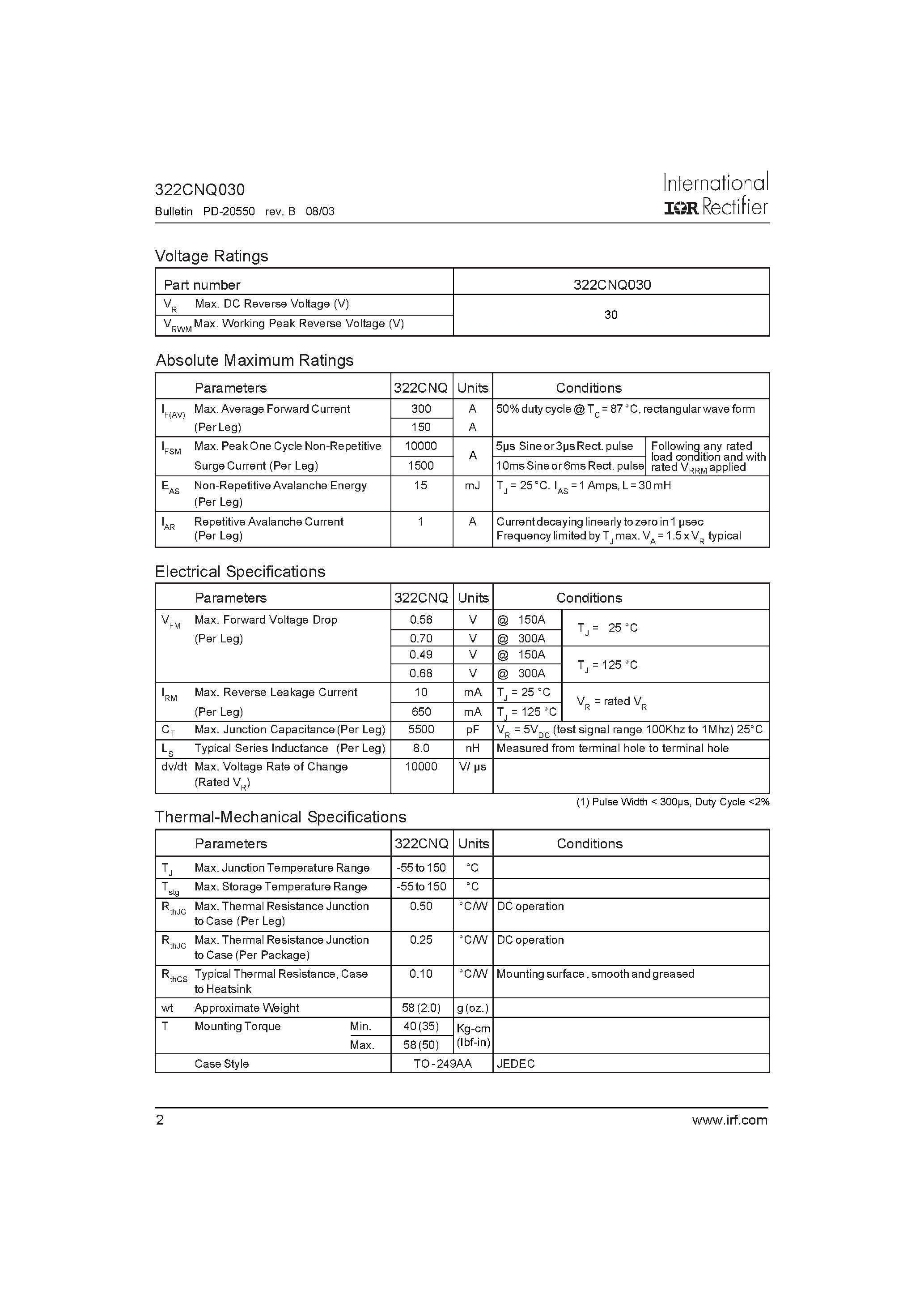 Datasheet 322CNQ030 - SCHOTTKY RECTIFIER page 2