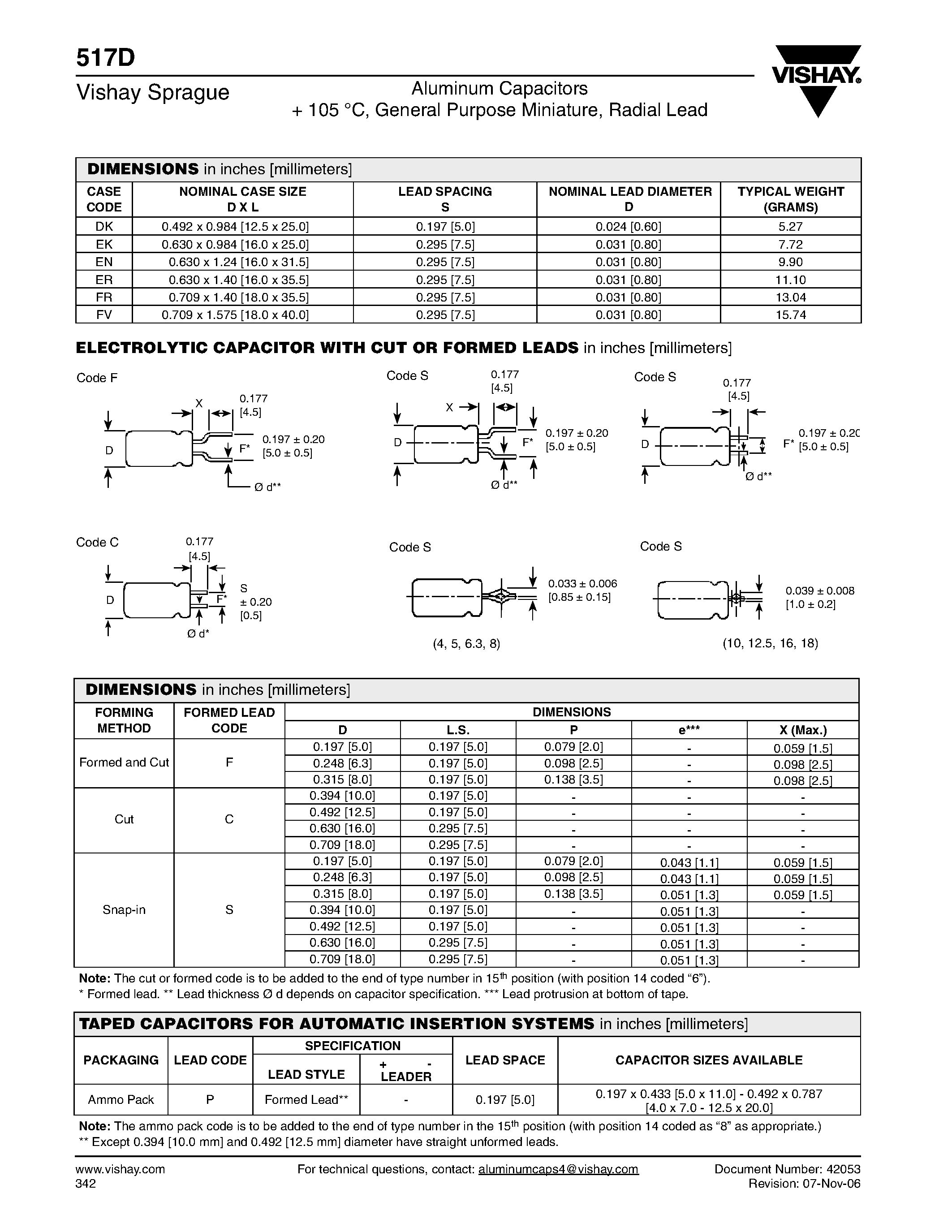 Datasheet 517D page 2 Datasheet 517D - Aluminum Capacitors page 2