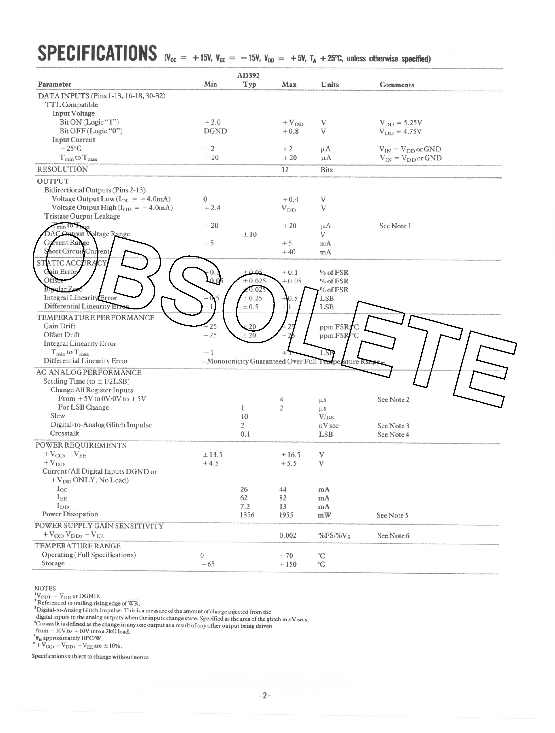 Datasheet AD392 - Complete Quad 12-Bit D/A Converter page 2